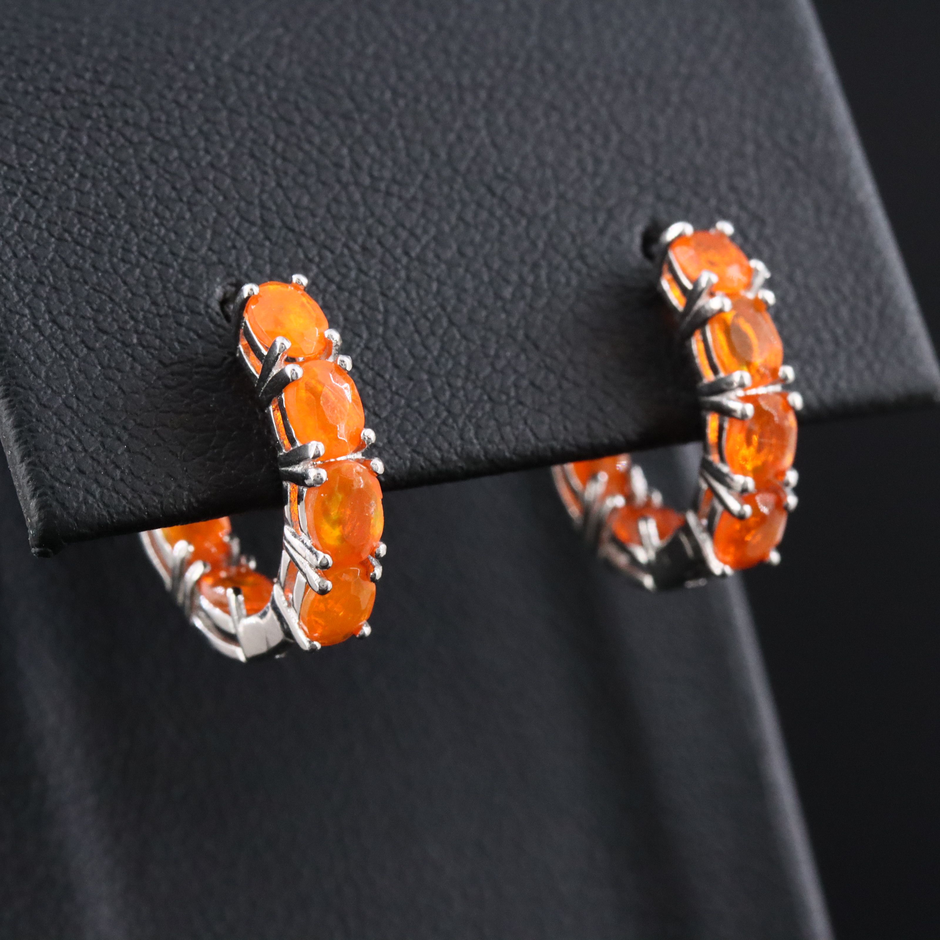 Sterling Fire Opal Inside Out Hoop Earrings