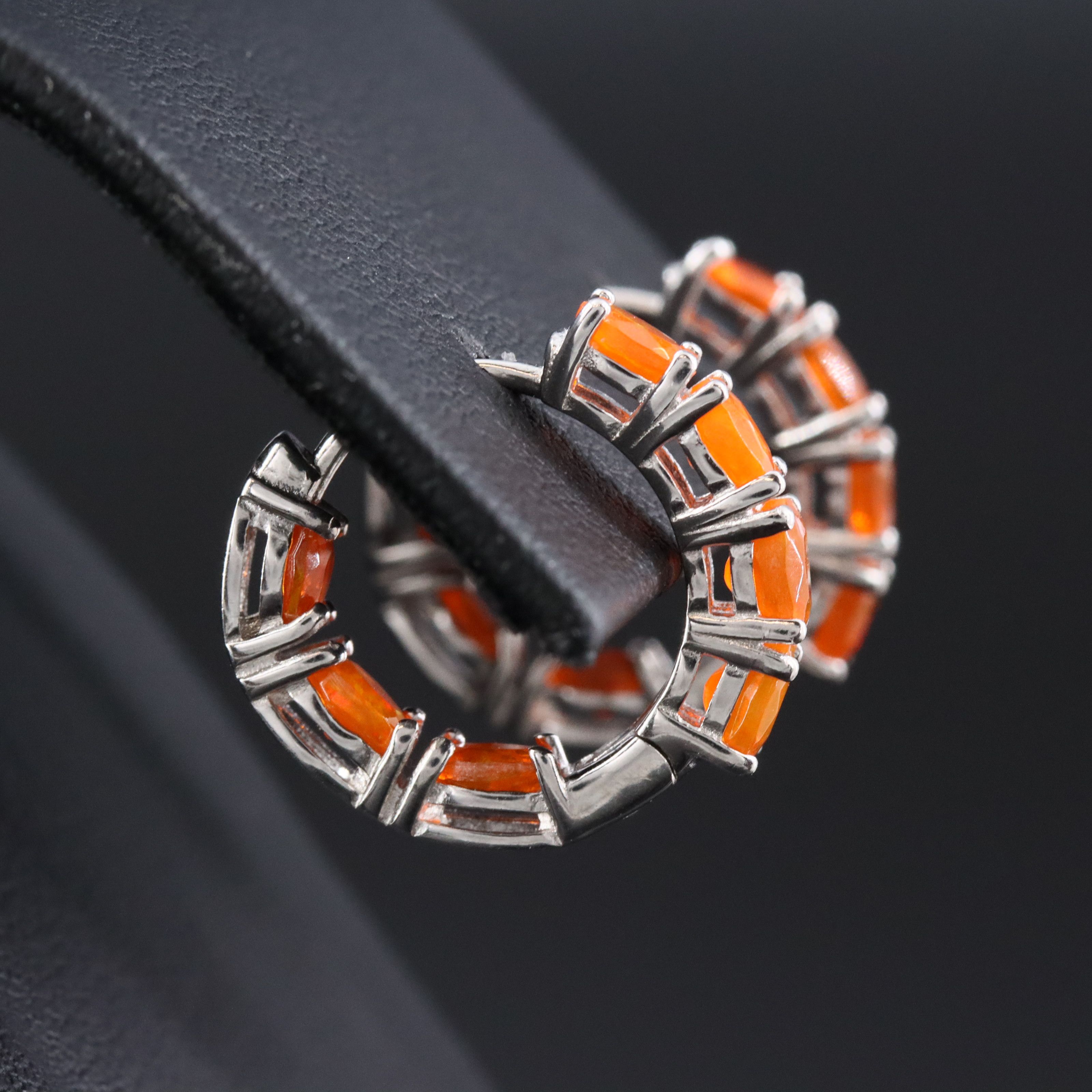 Sterling Fire Opal Inside Out Hoop Earrings