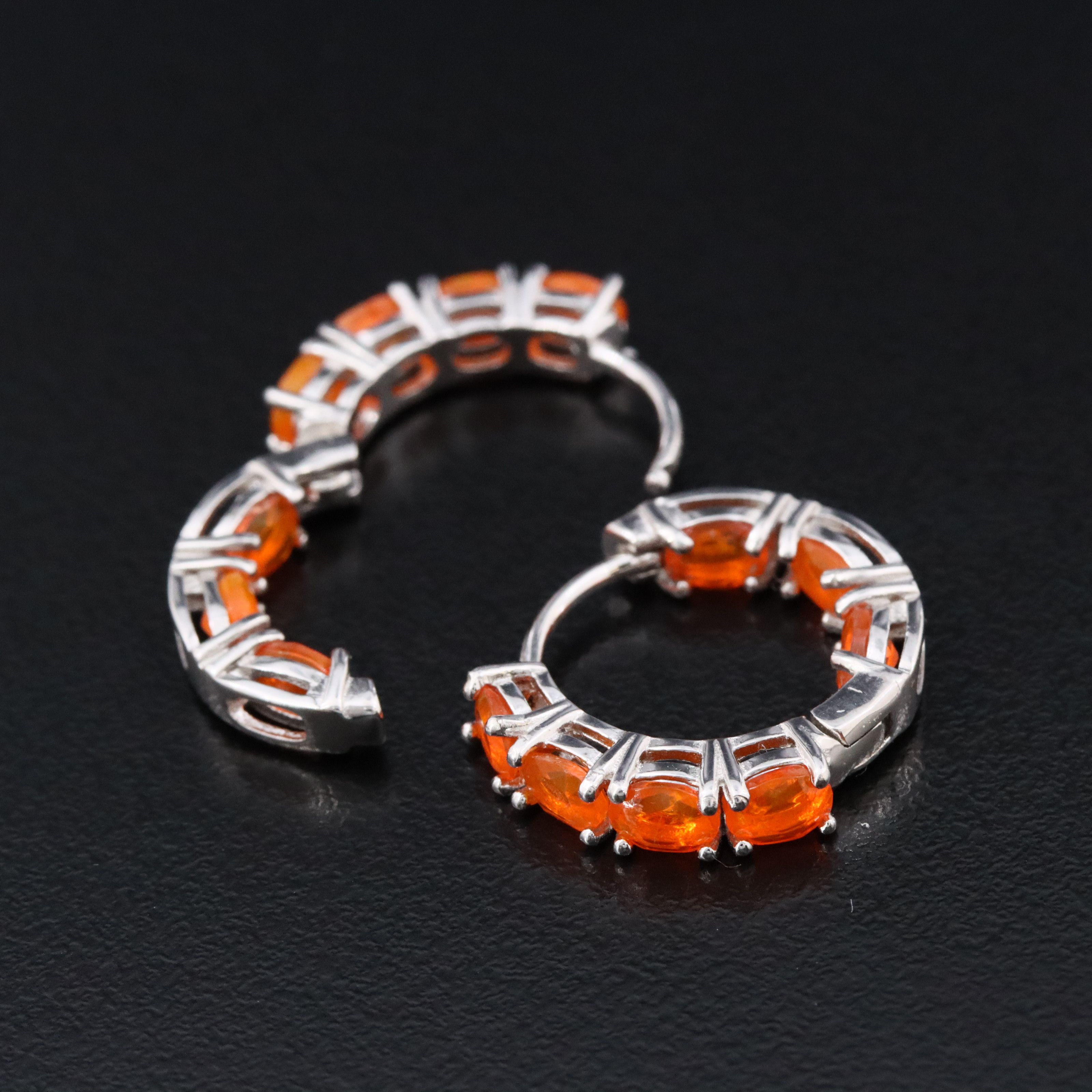 Sterling Fire Opal Inside Out Hoop Earrings