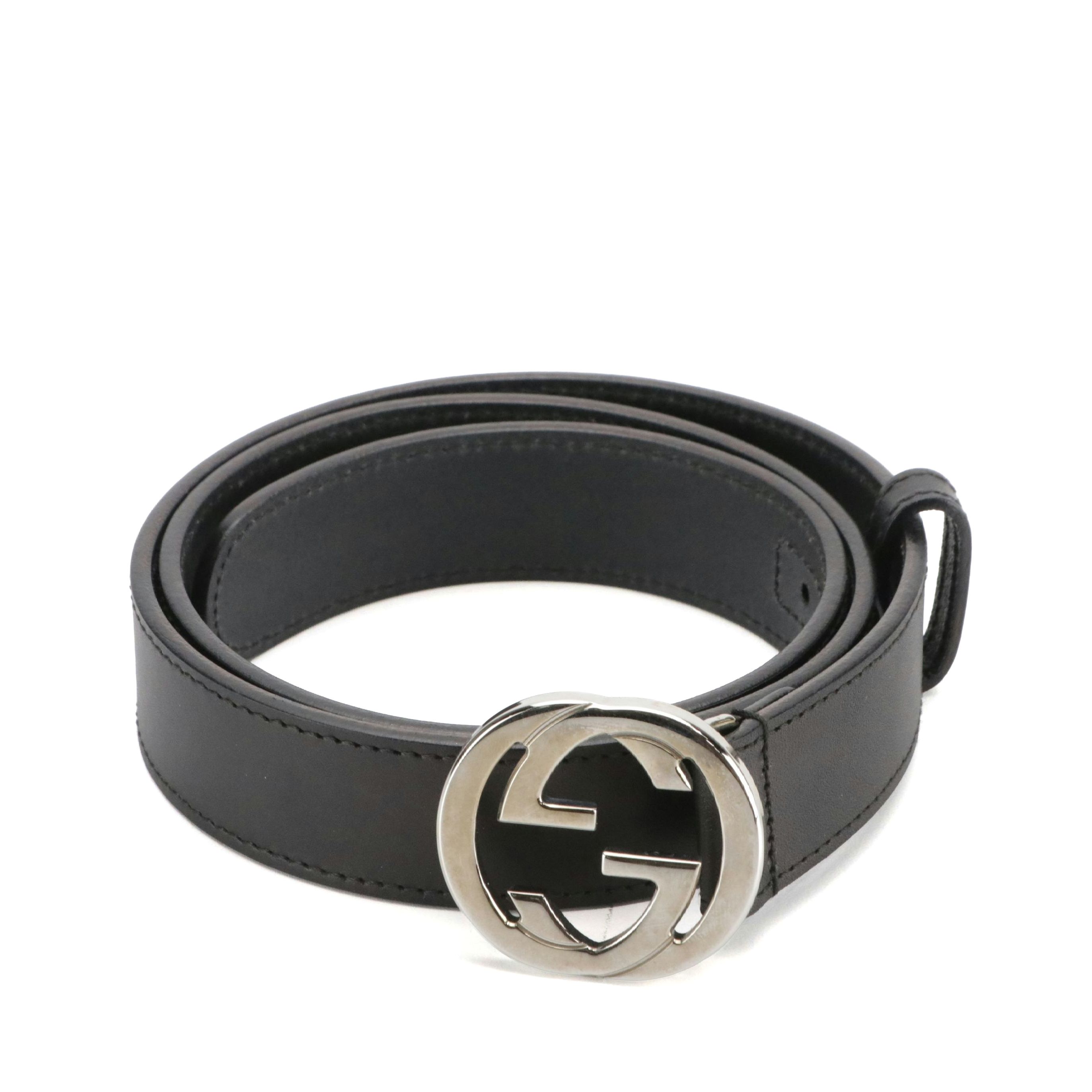 Gucci Interlocking GG Belt in Smooth Black Calfskin Leather