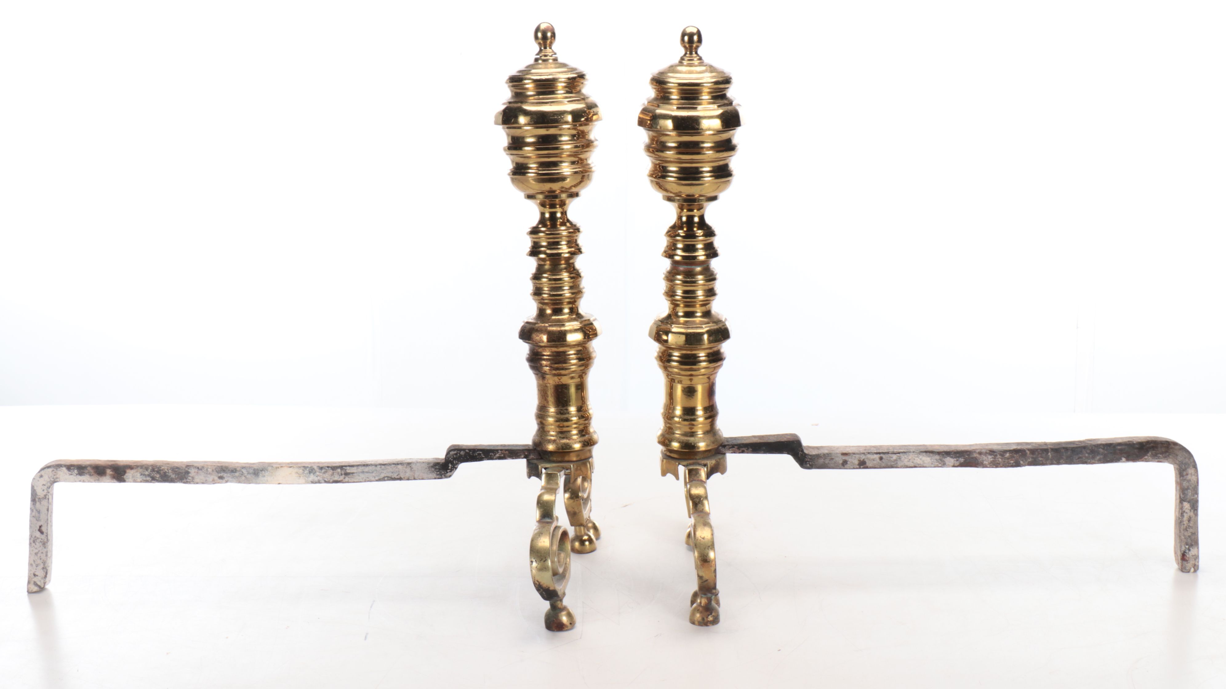 Victorian Brass Federal Style Andirons, Late 19th/ Early 20th Century