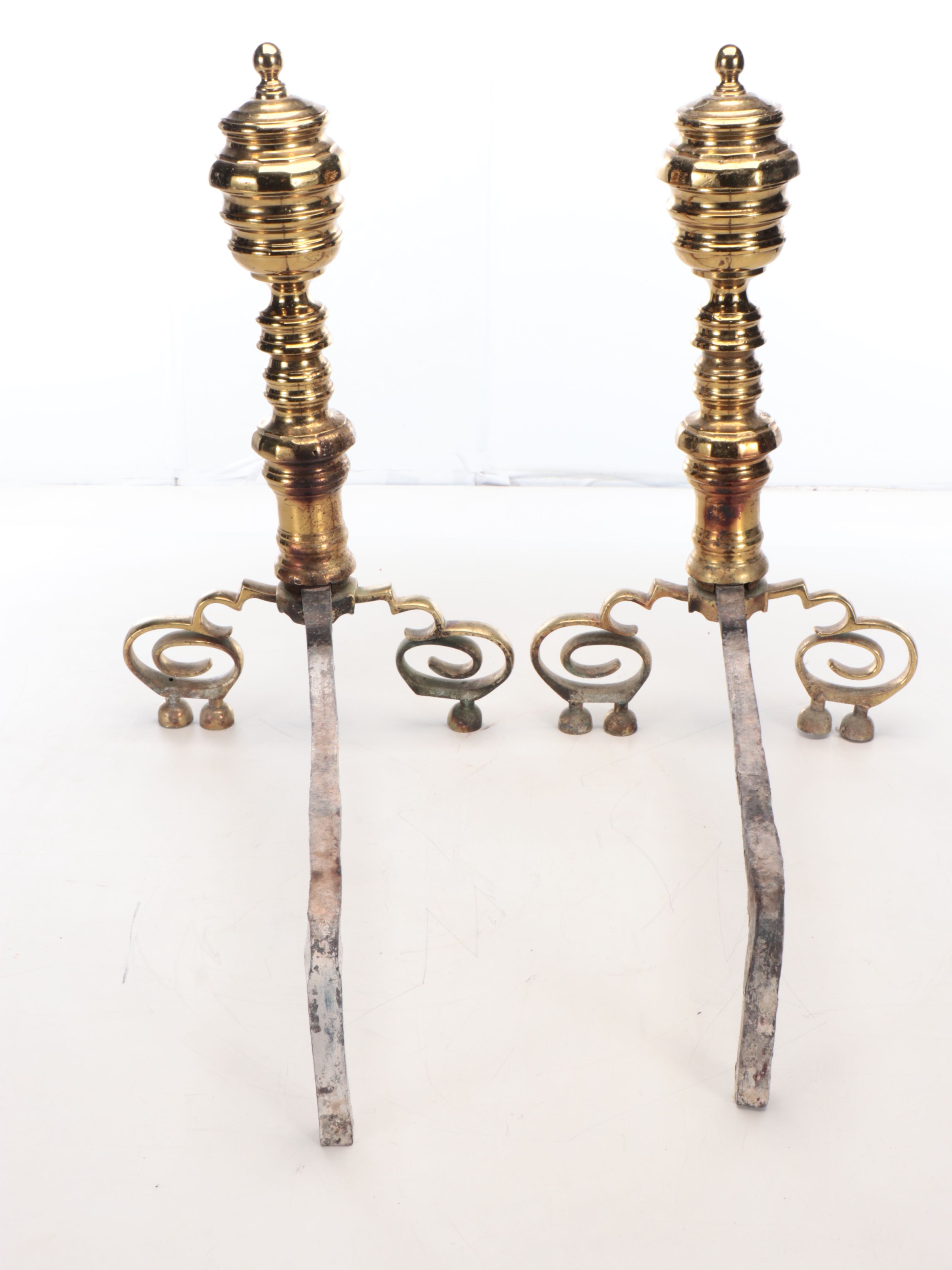 Victorian Brass Federal Style Andirons, Late 19th/ Early 20th Century