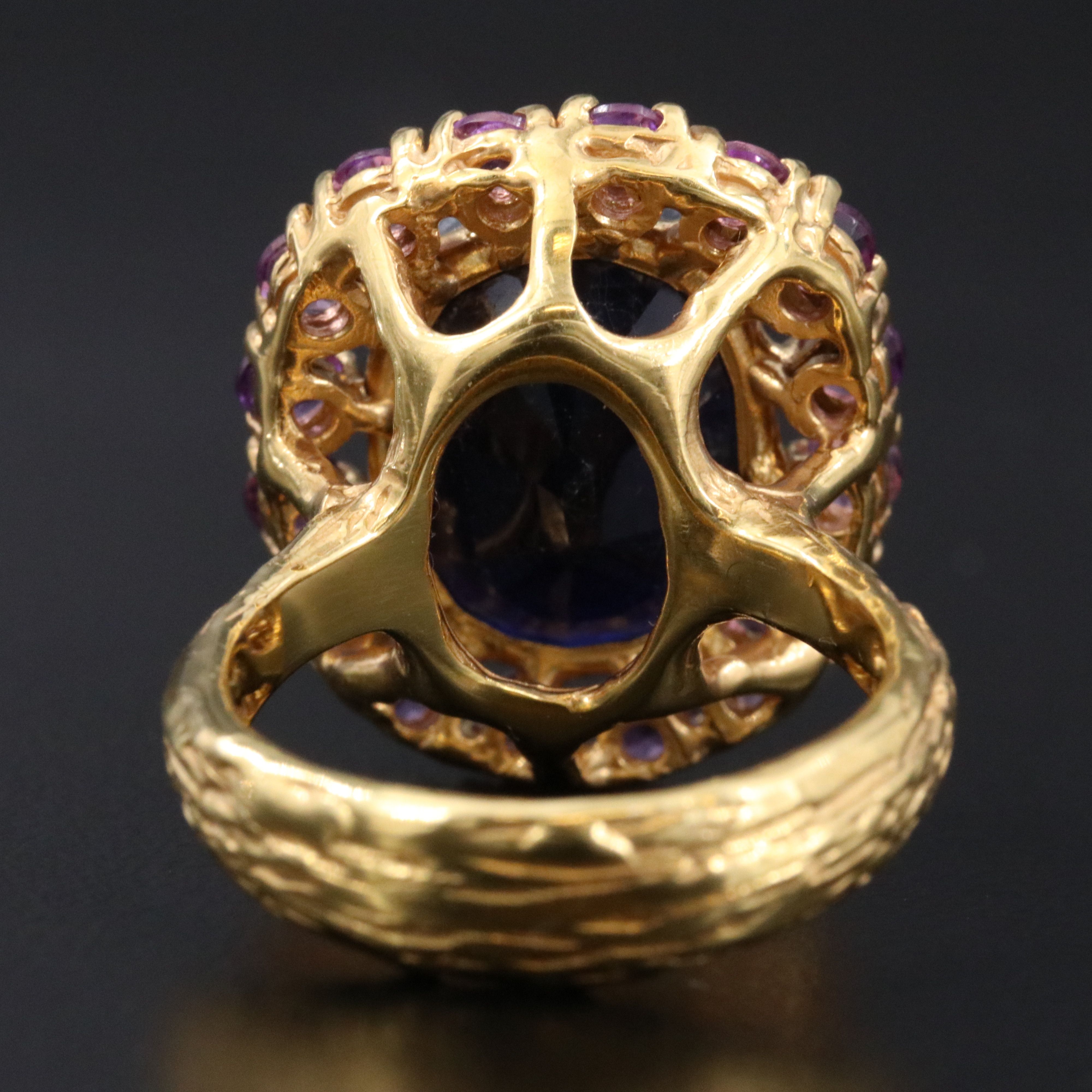 Gold Tone Sterling Ring with Filled Corundum and Amethyst