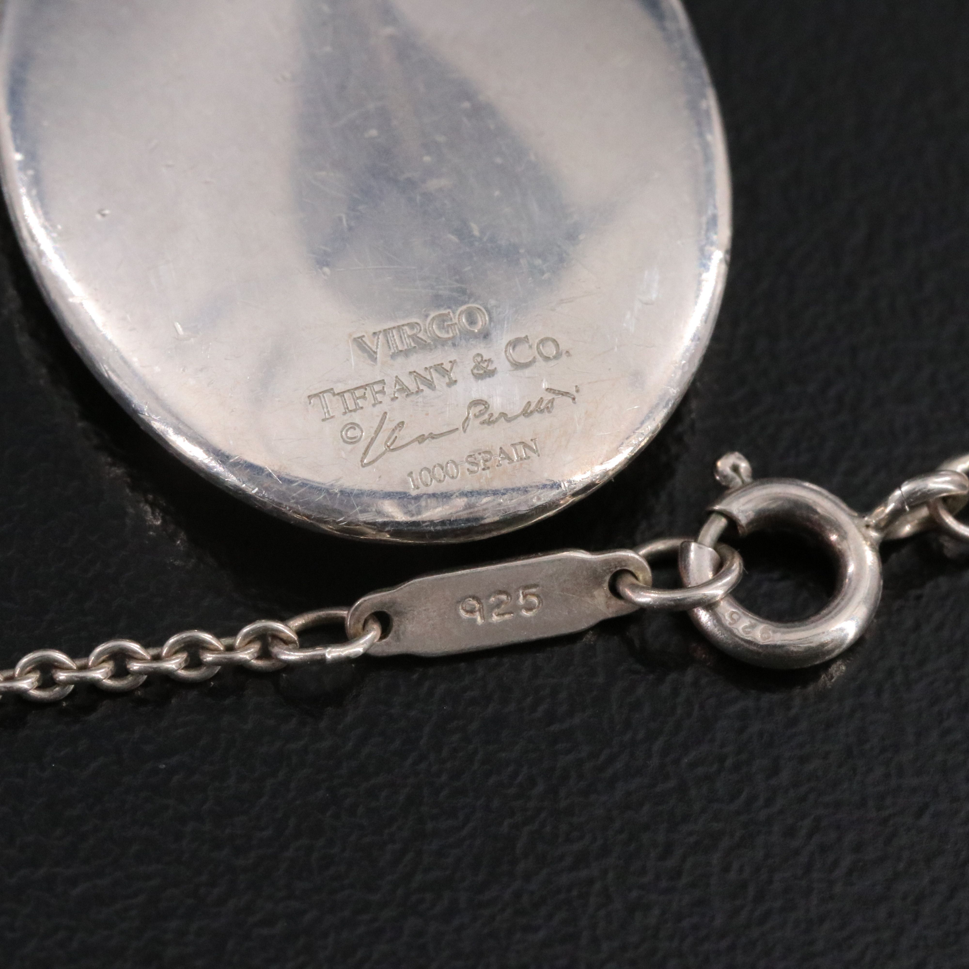 Elsa Peretti Tiffany & Co. Fine Silver Virgo Zodiac Pendant Necklace