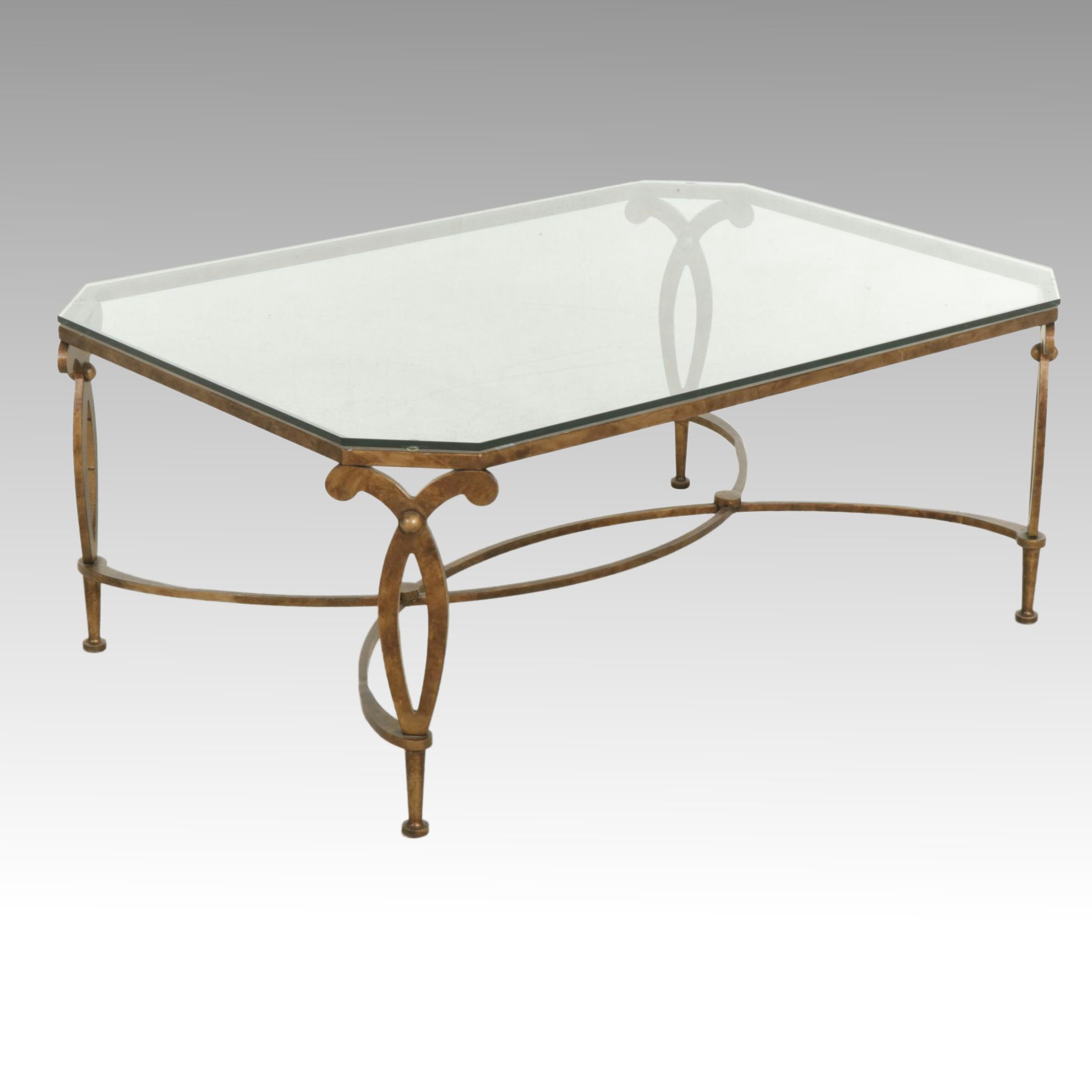 Metal "Fleur de Lis" Coffee Table with Glass Top