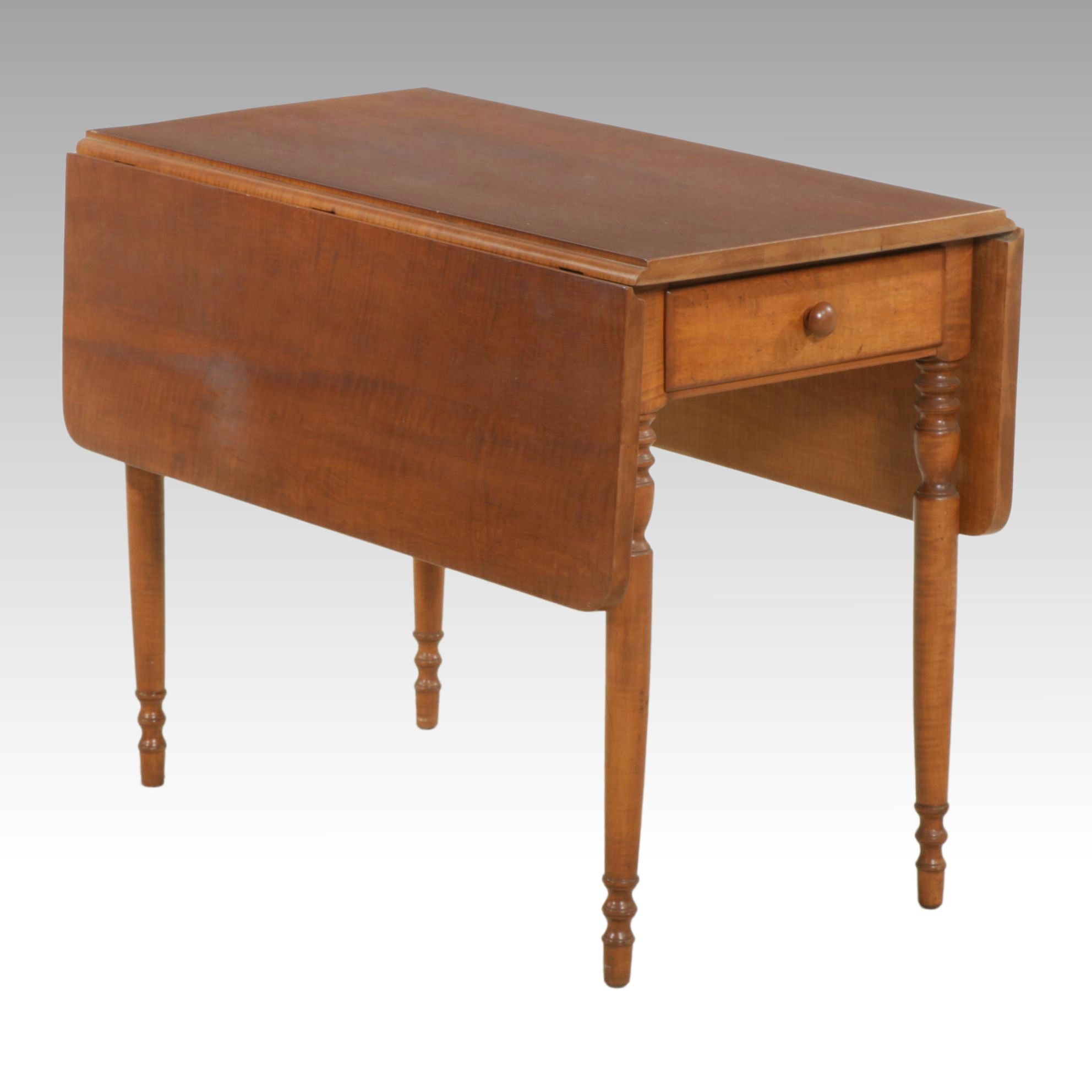 Sheraton Style Tiger Maple Drop Leaf Work Table, Late 20th Century