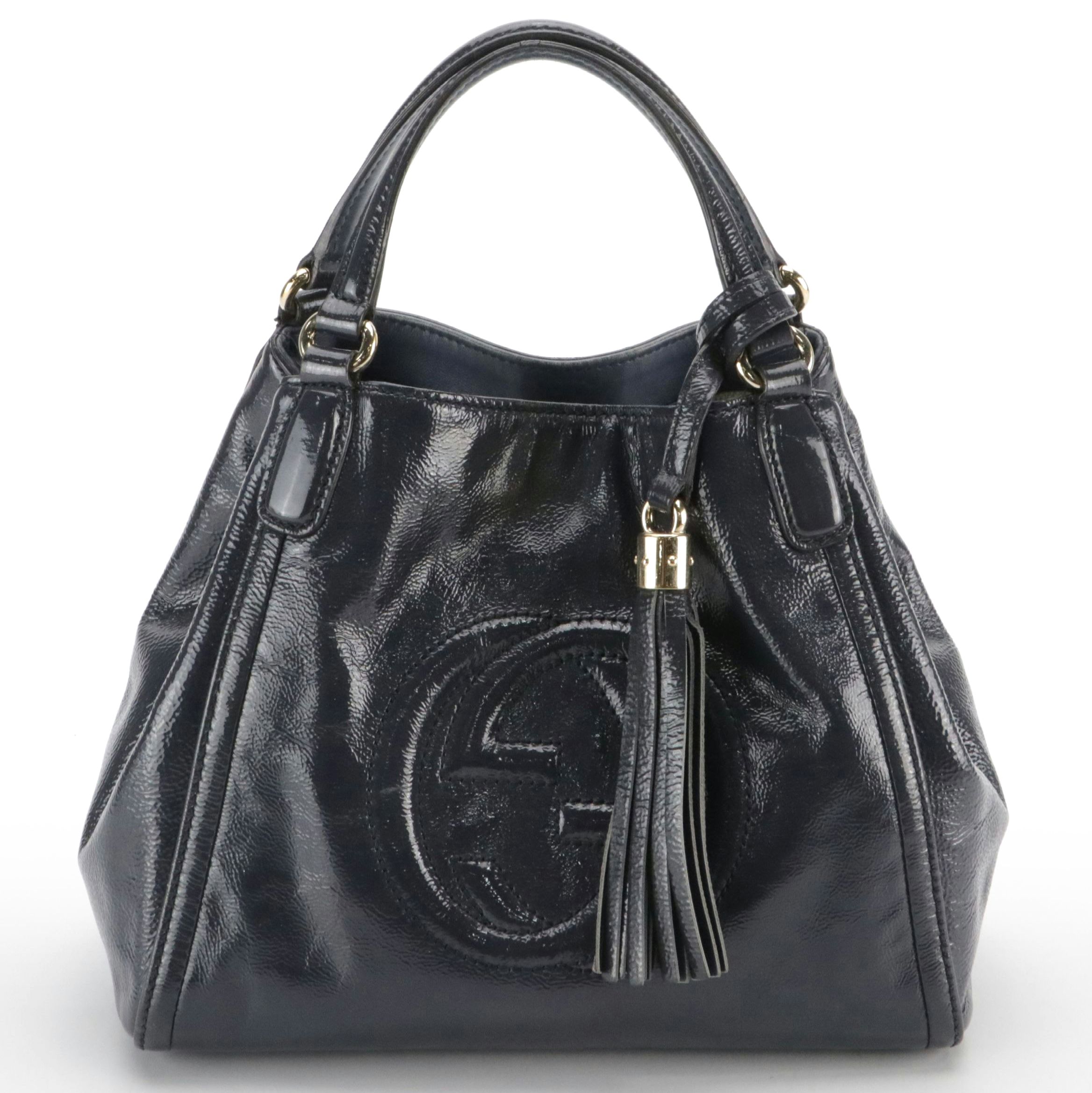 Gucci Small Soho Tassel Two-Way Tote Bag in Dark Blue Patent Leather