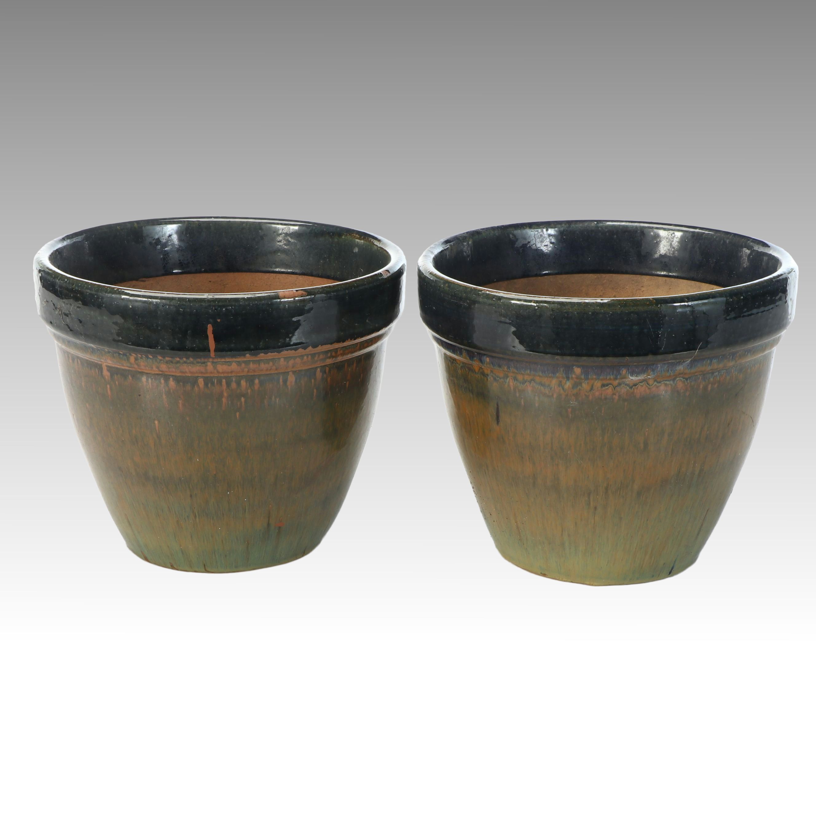 Pair of Drip Glaze Ceramic Planters