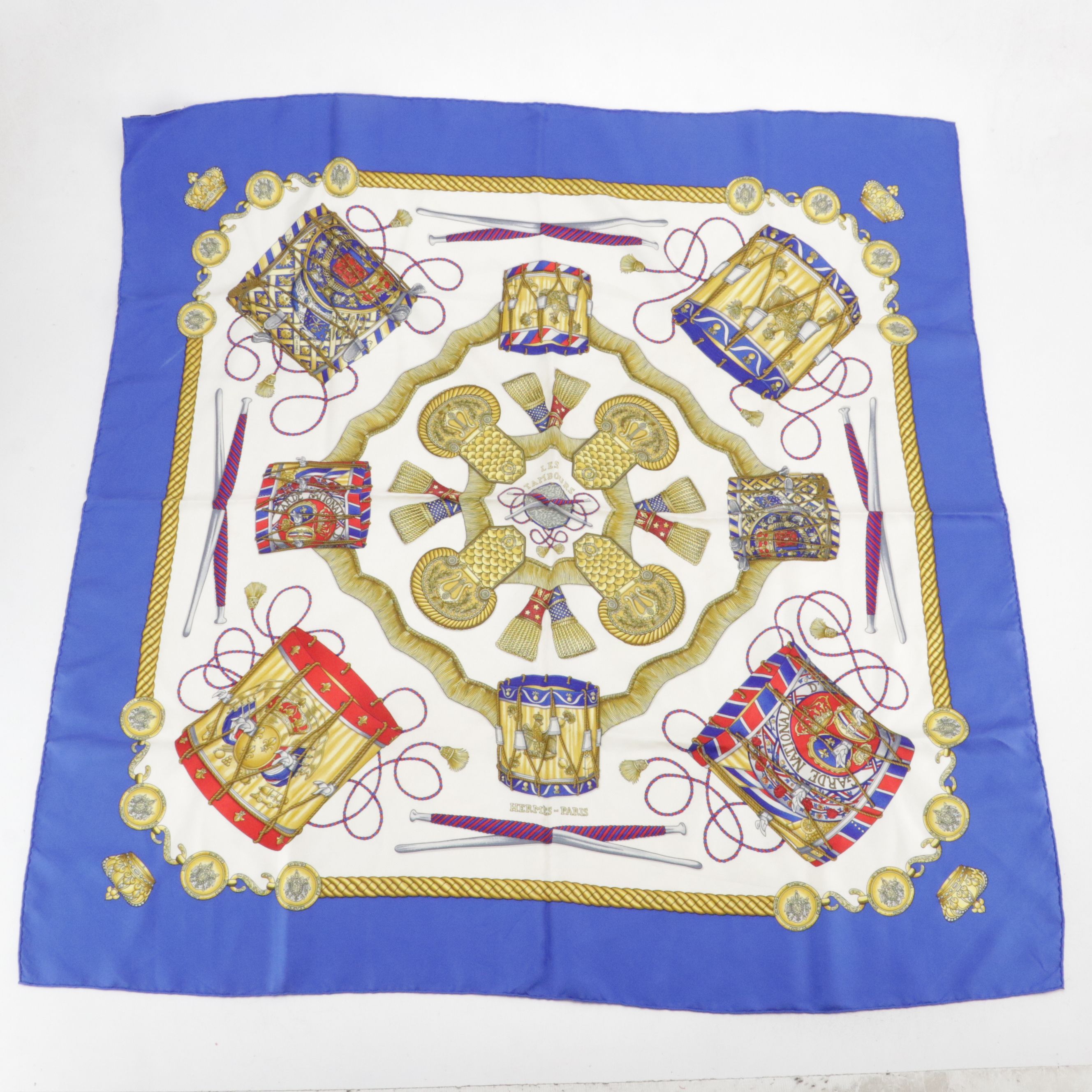 Hermès "Les Tambours" Scarf 90 in Silk Twill