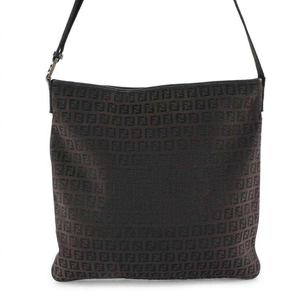 Fendi FF Zucchino Jacquard and Leather Large Crossbody Bag
