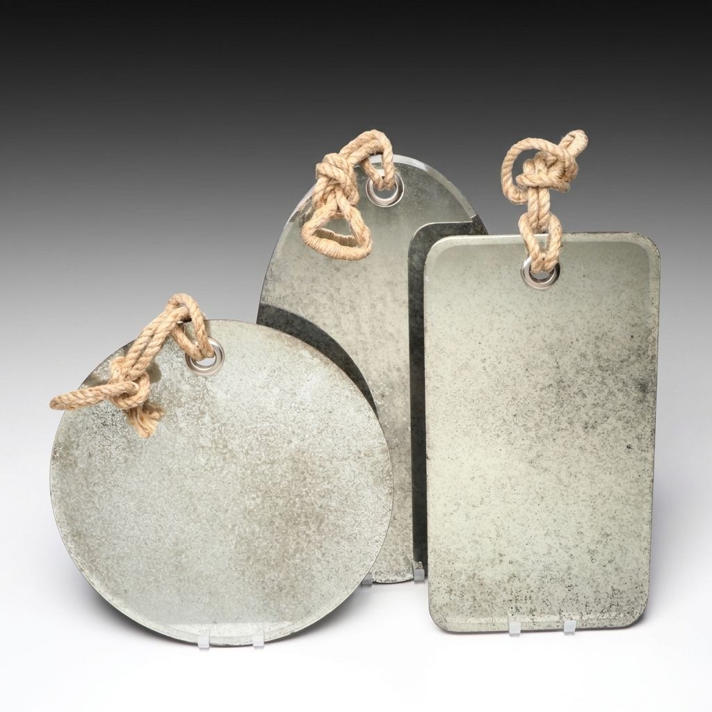 Rustic Distressed Glass and Rope Wall Mirrors