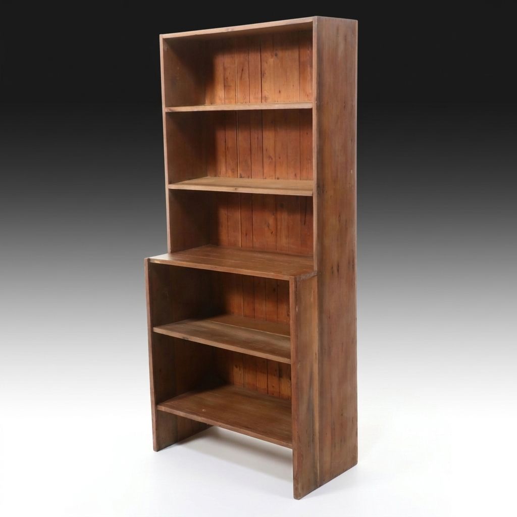 American Country Pine Step-Back Open Bookcase, Early 20th Century
