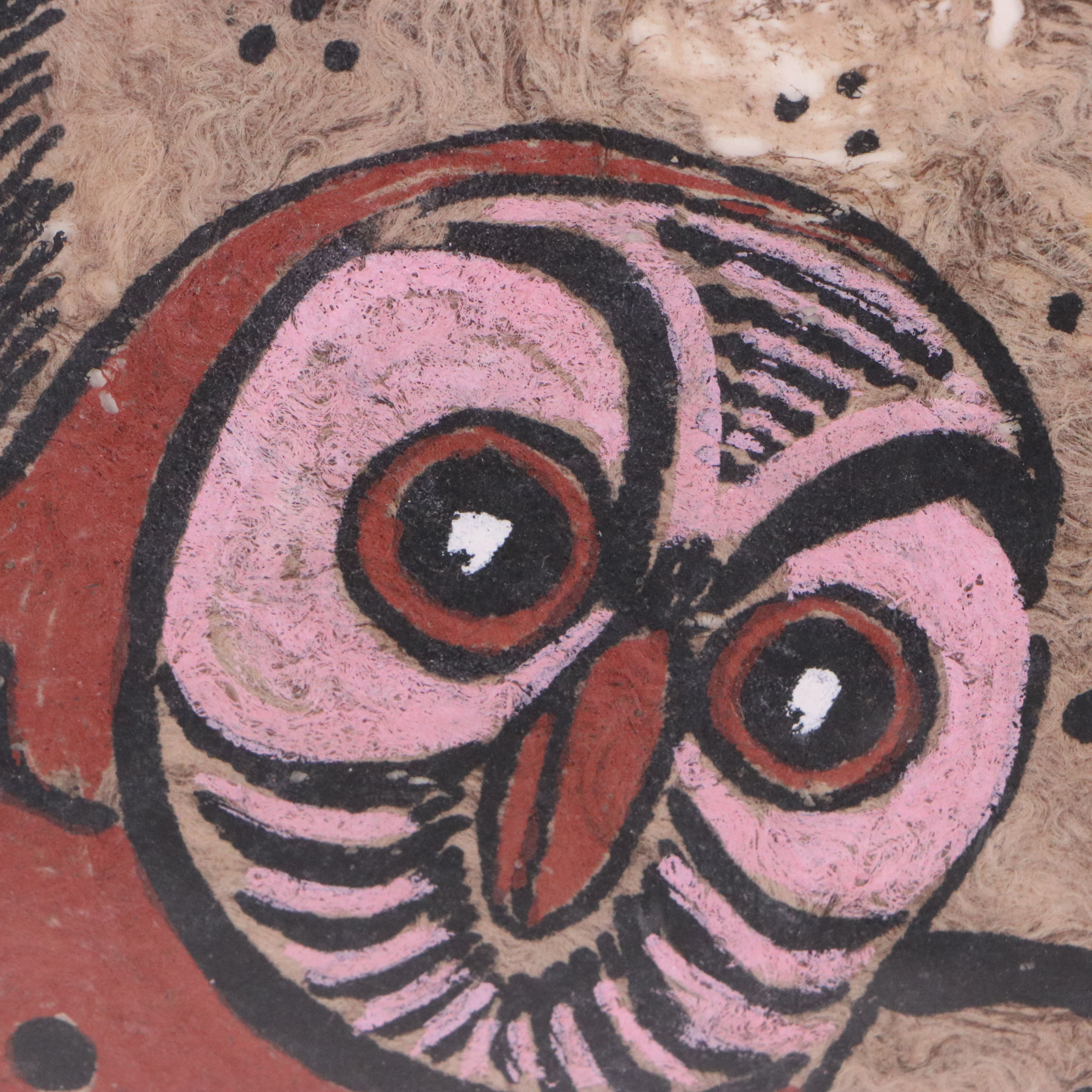 Mexican Amate Bark Painting of Two Owls, Circa 1978