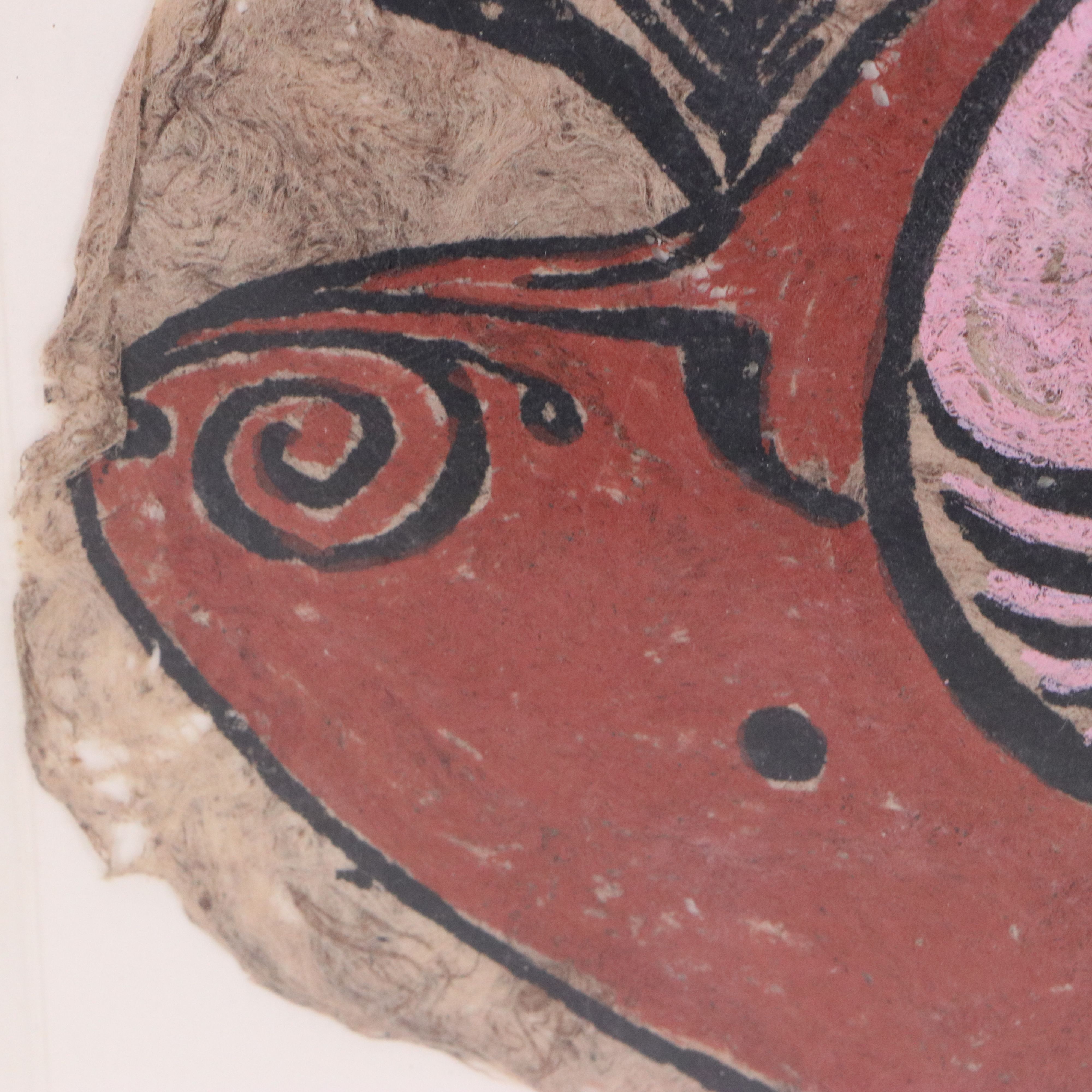 Mexican Amate Bark Painting of Two Owls, Circa 1978