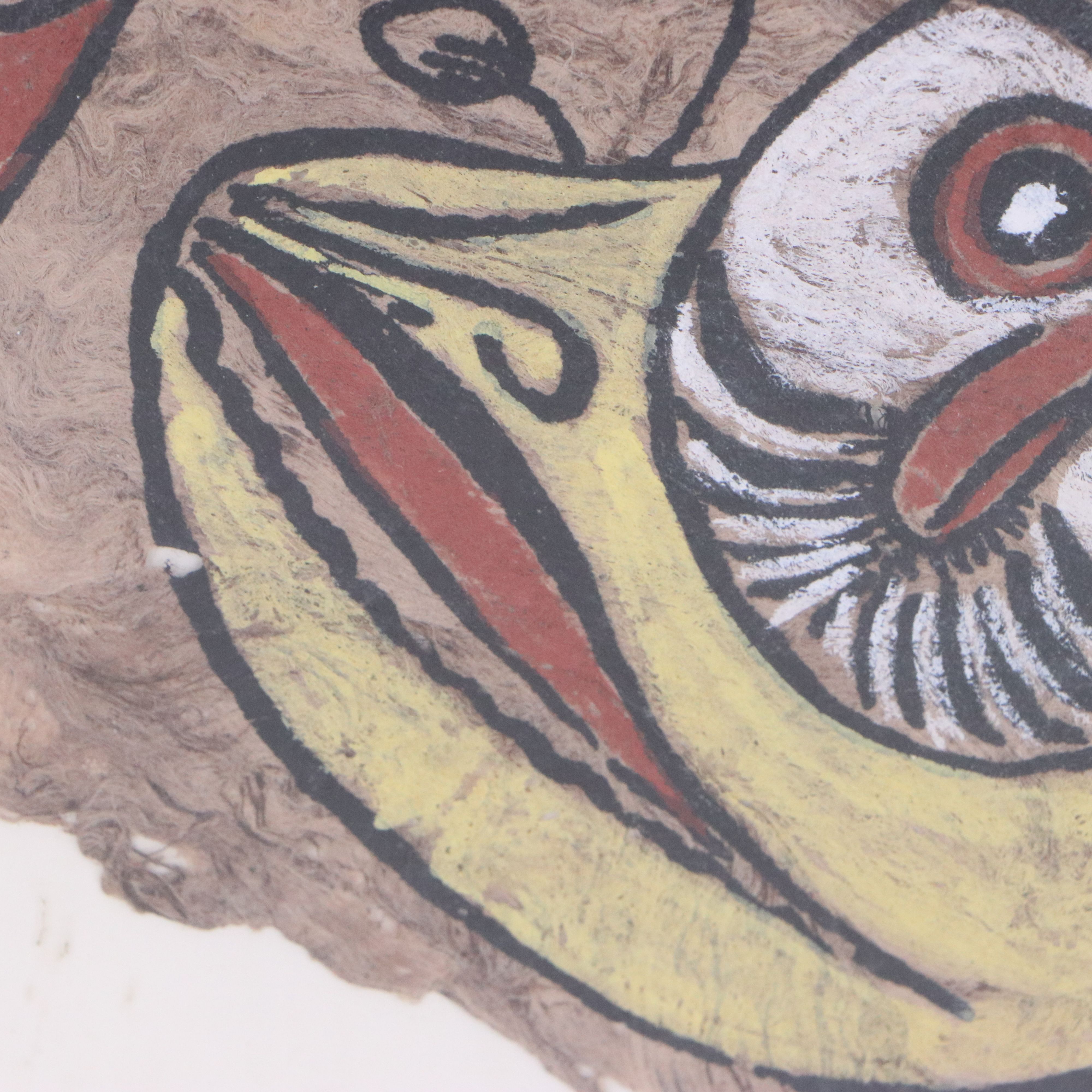 Mexican Amate Bark Painting of Two Owls, Circa 1978