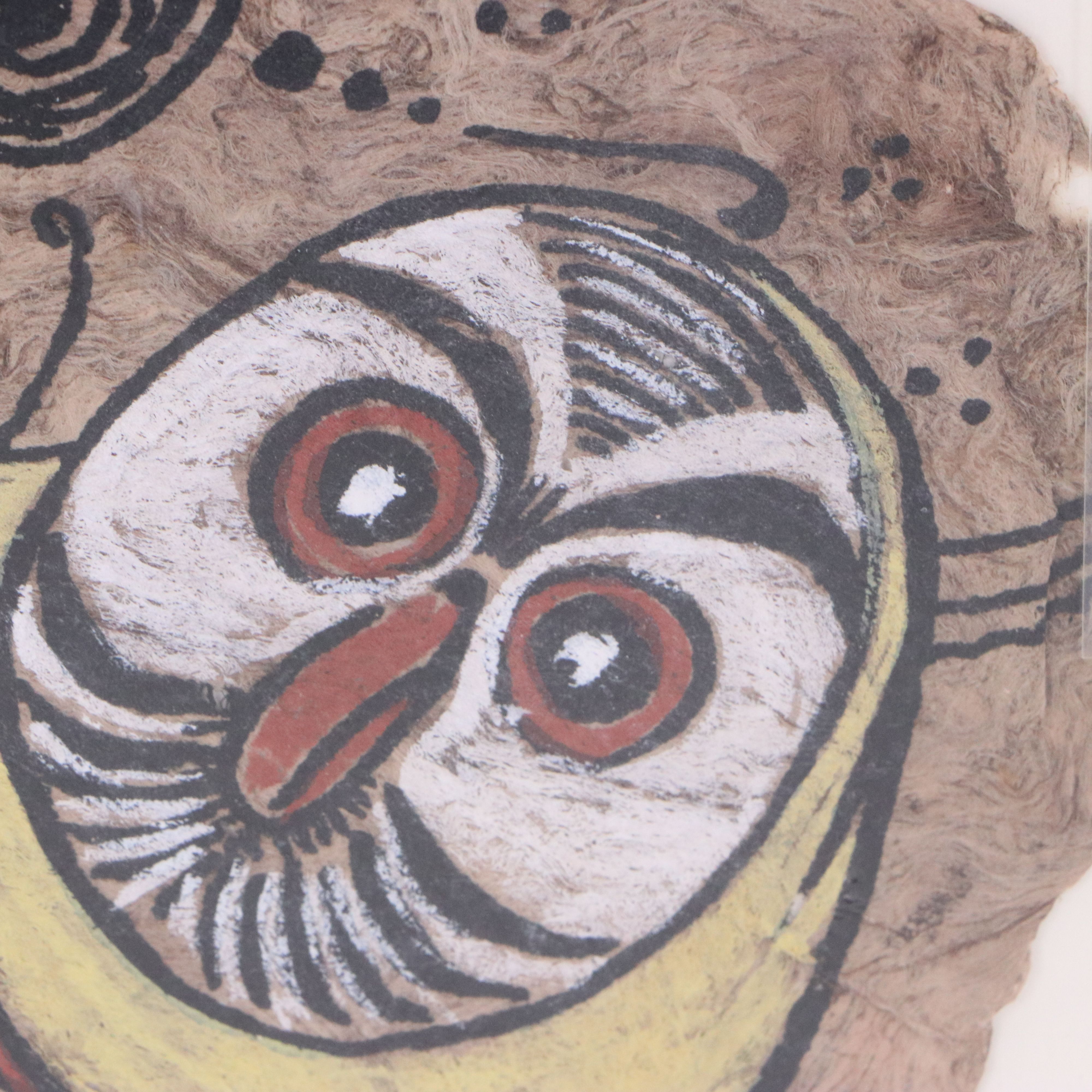 Mexican Amate Bark Painting of Two Owls, Circa 1978