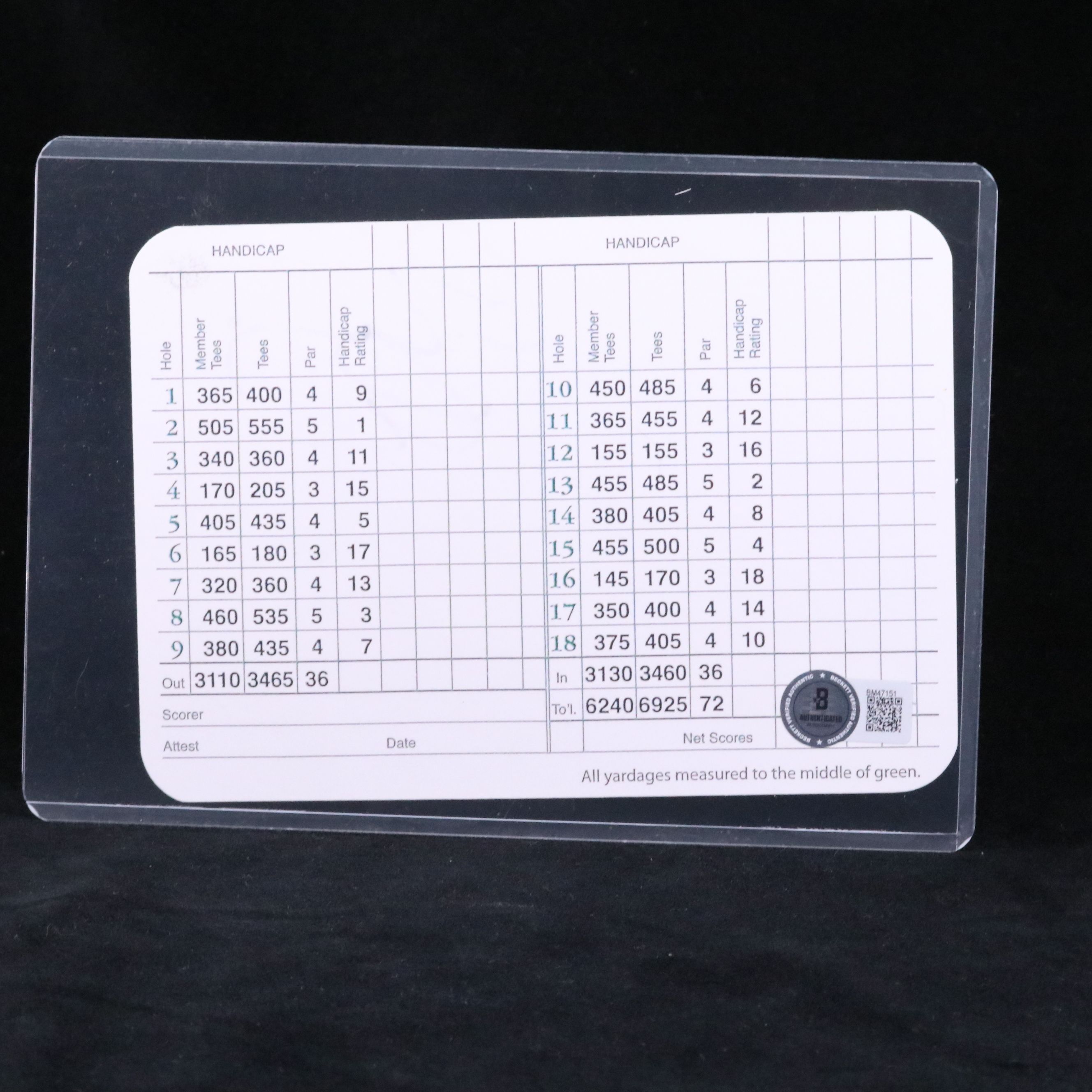 Chevy Chase Signed Bush Wood Country Club "Caddyshack" Scorecard, Beckett