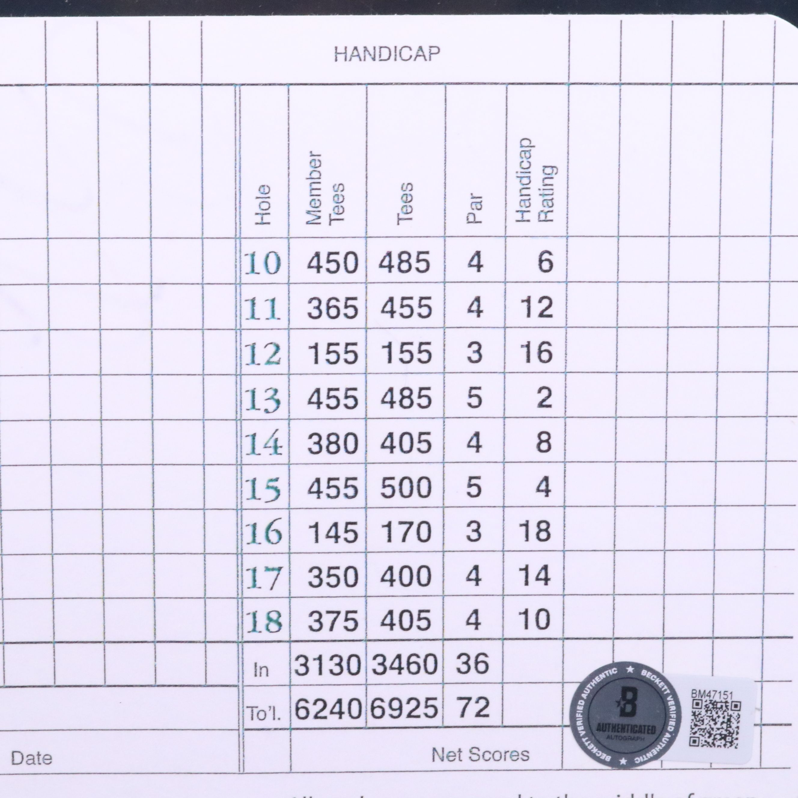 Chevy Chase Signed Bush Wood Country Club "Caddyshack" Scorecard, Beckett