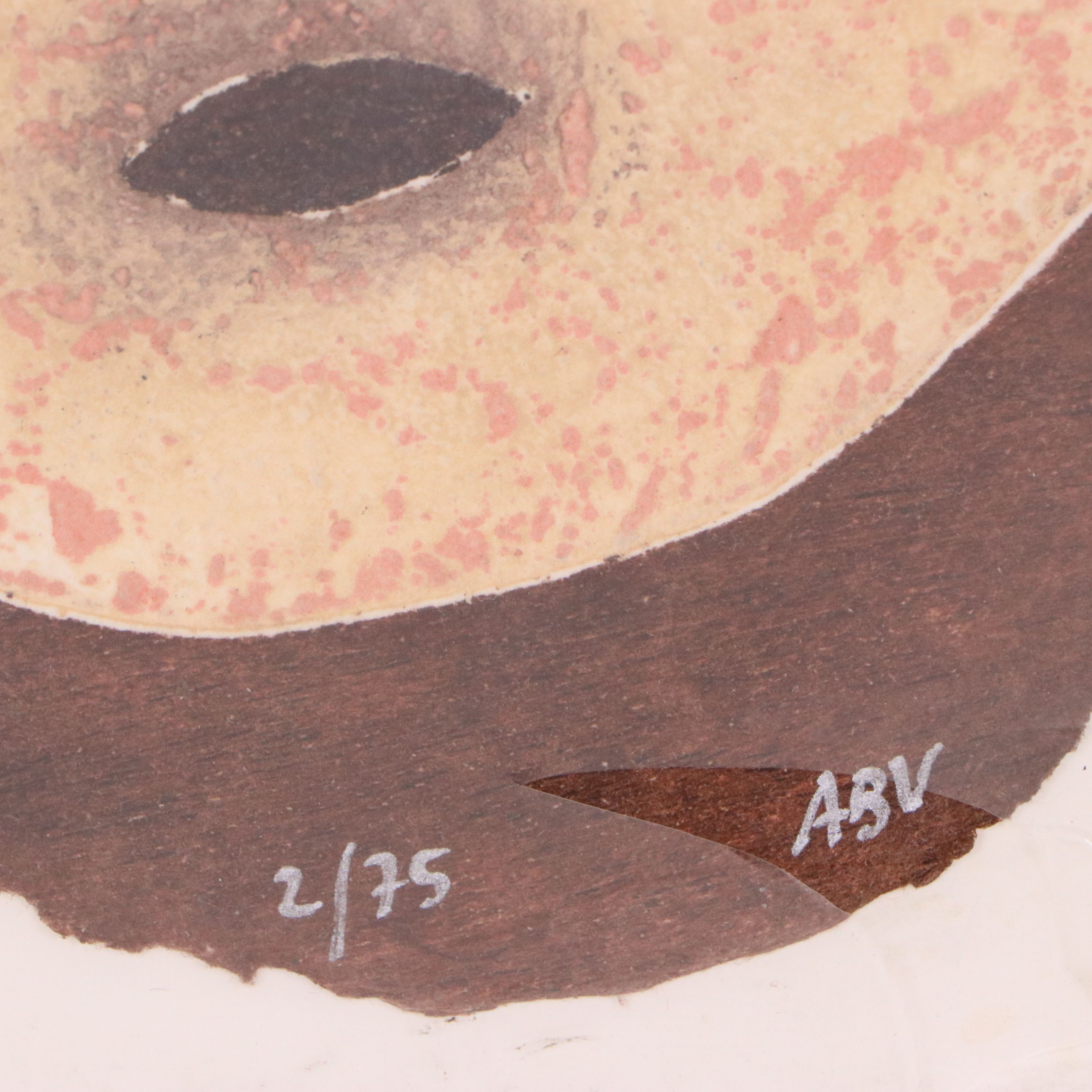 Alain Berck-Vitz African Mask Etching "Serenity"