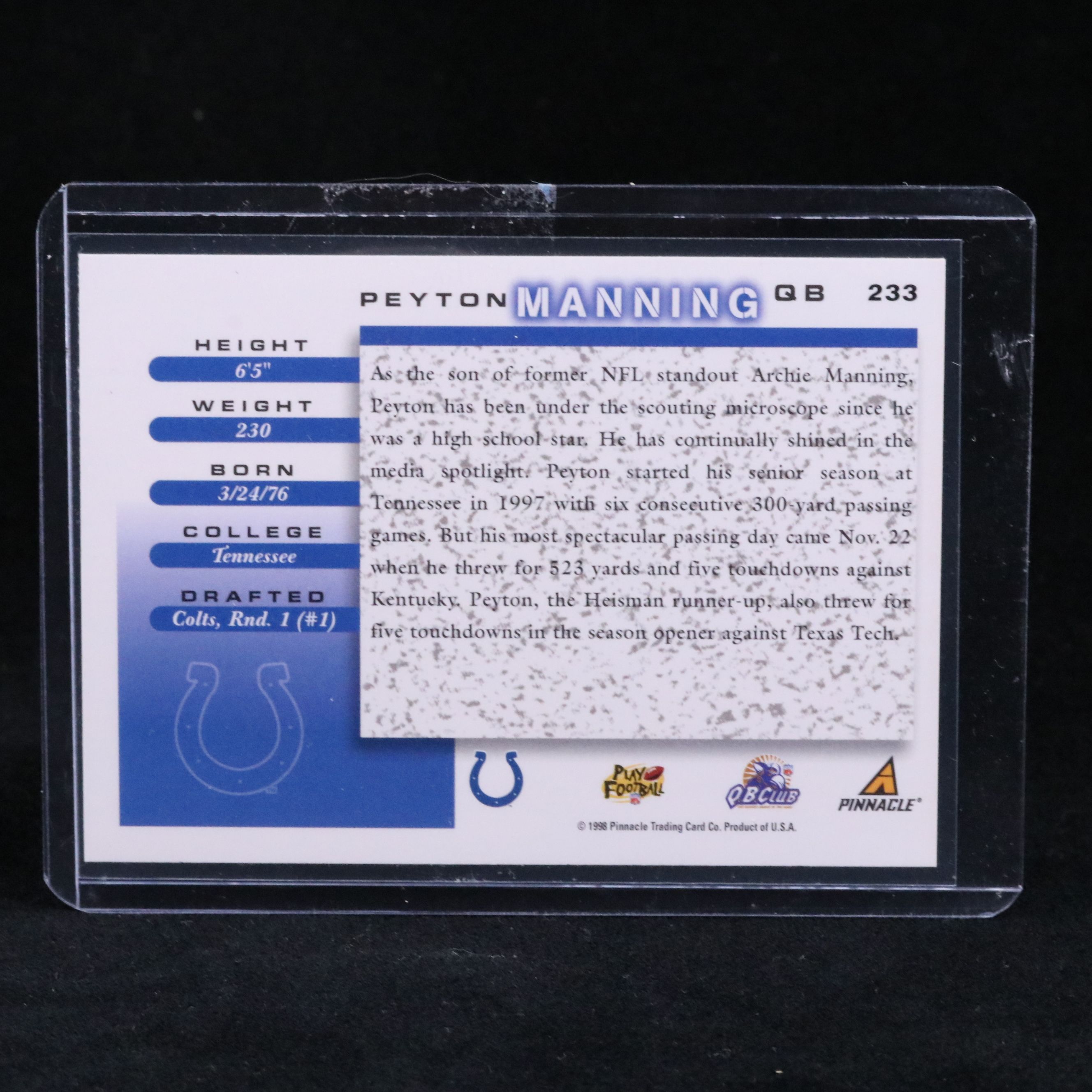 1998 Score Peyton Manning Indianapolis Colts Rookie Football Card