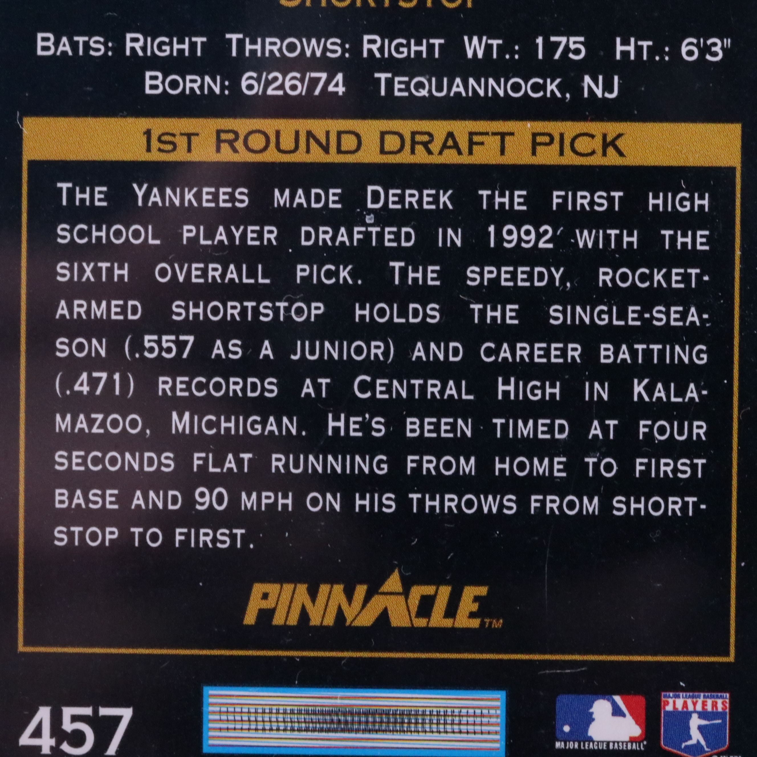 1993 Pinnacle Derek Jeter New York Yankees Rookie Baseball Card