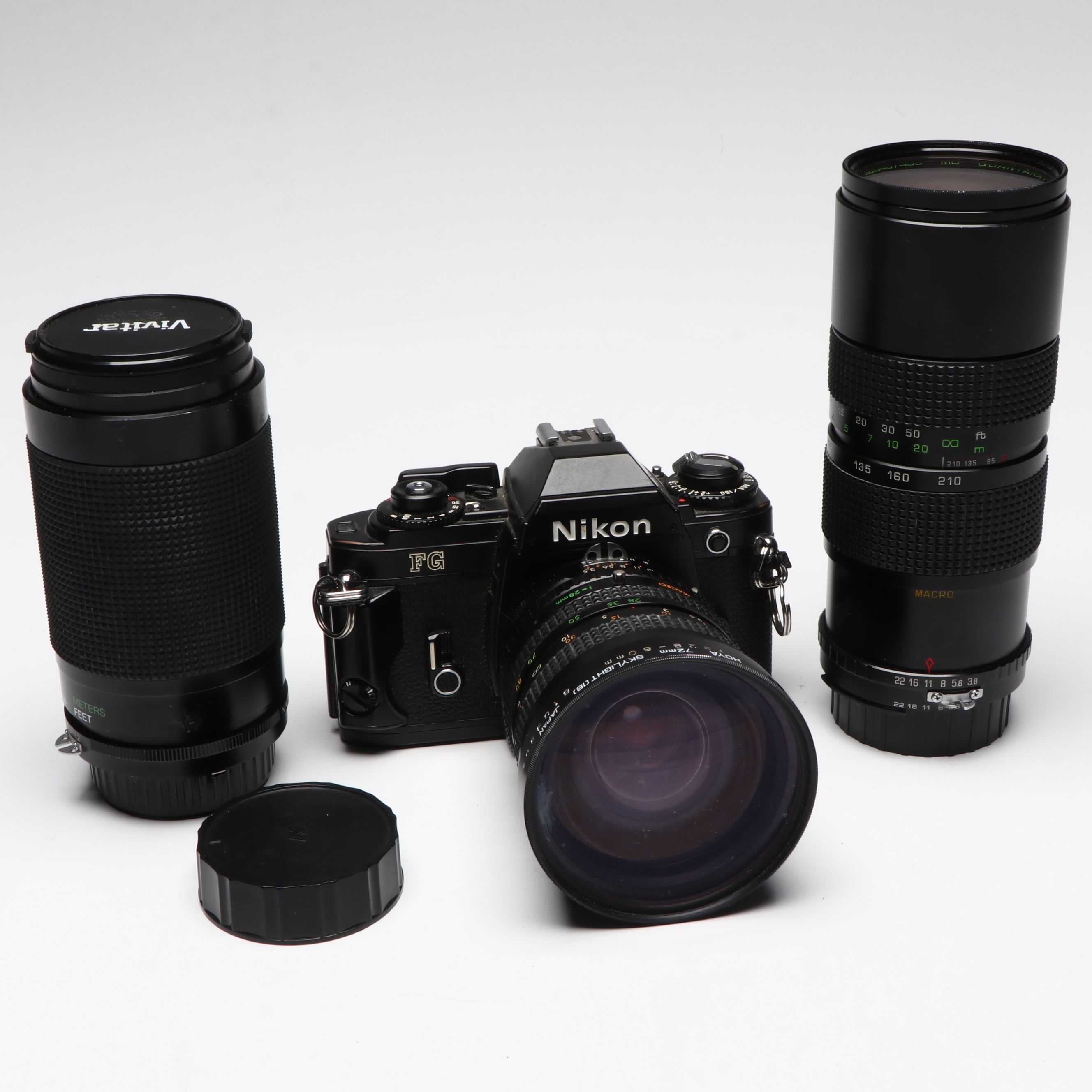 Nikon FG SLR Camera with Vivitar and Promaster Spectrum 7 Lenses