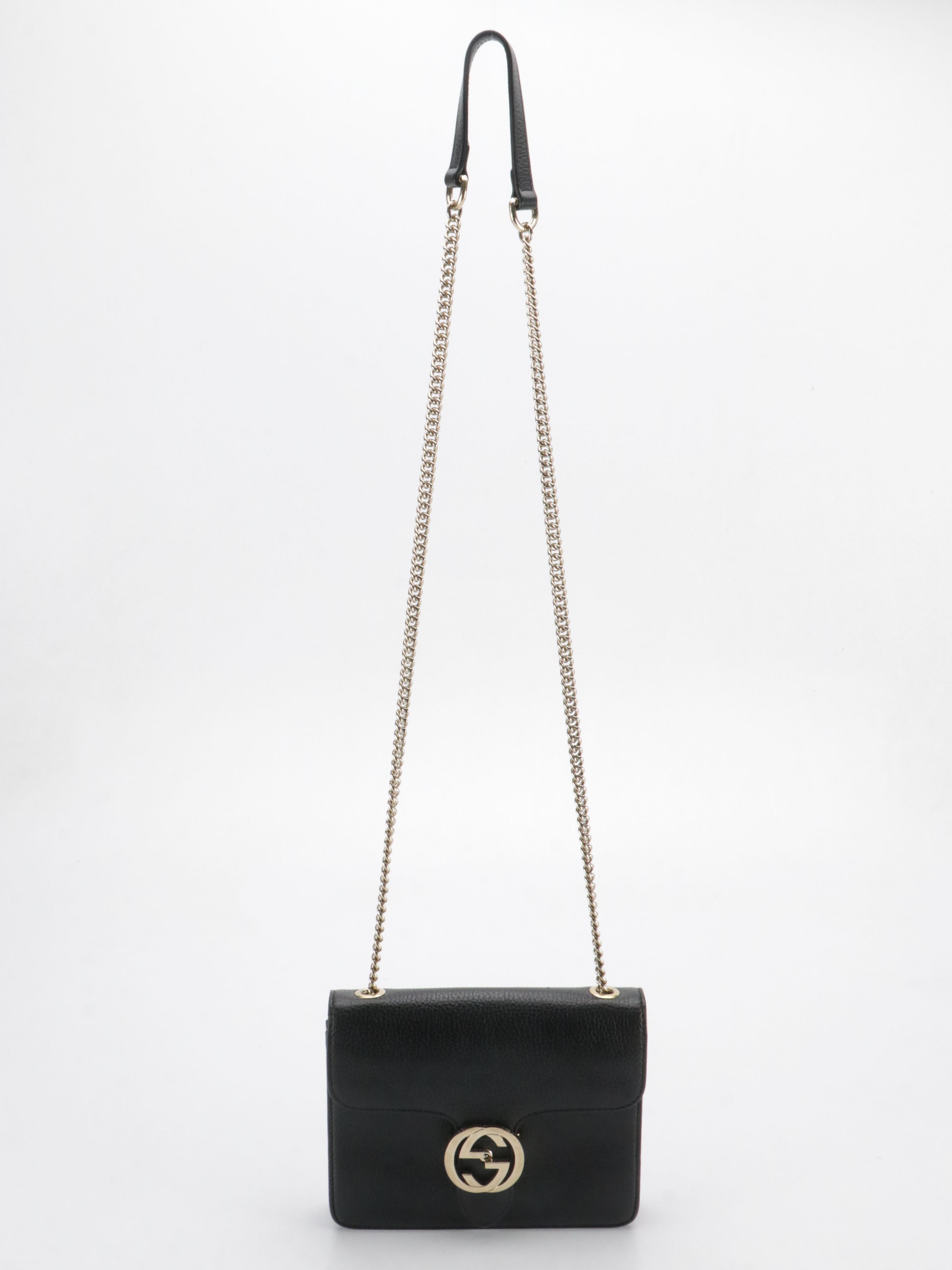 Gucci Interlocking GG Dollar Chain Strap Bag in Black Grained Calfskin Leather