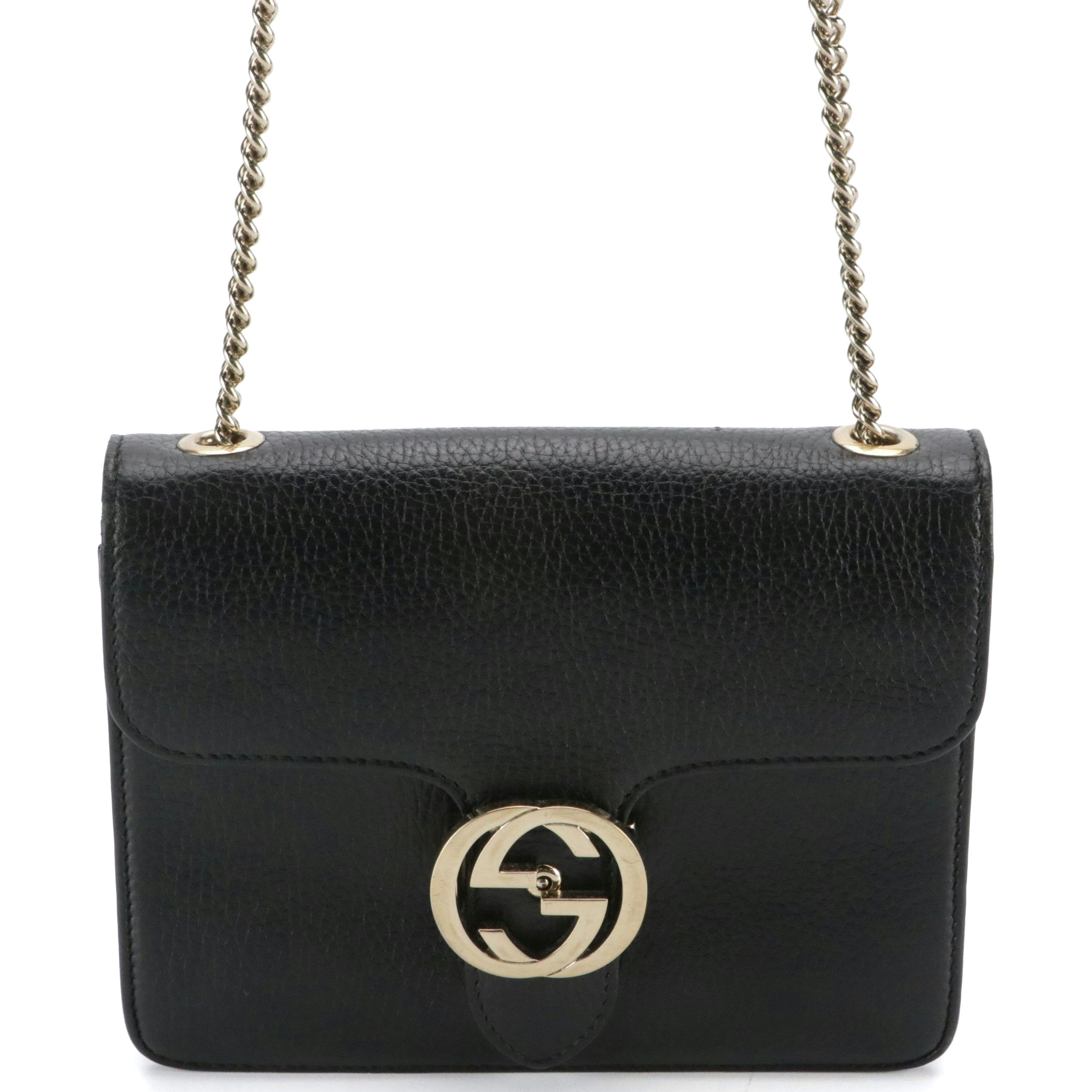Gucci Interlocking GG Dollar Chain Strap Bag in Black Grained Calfskin Leather