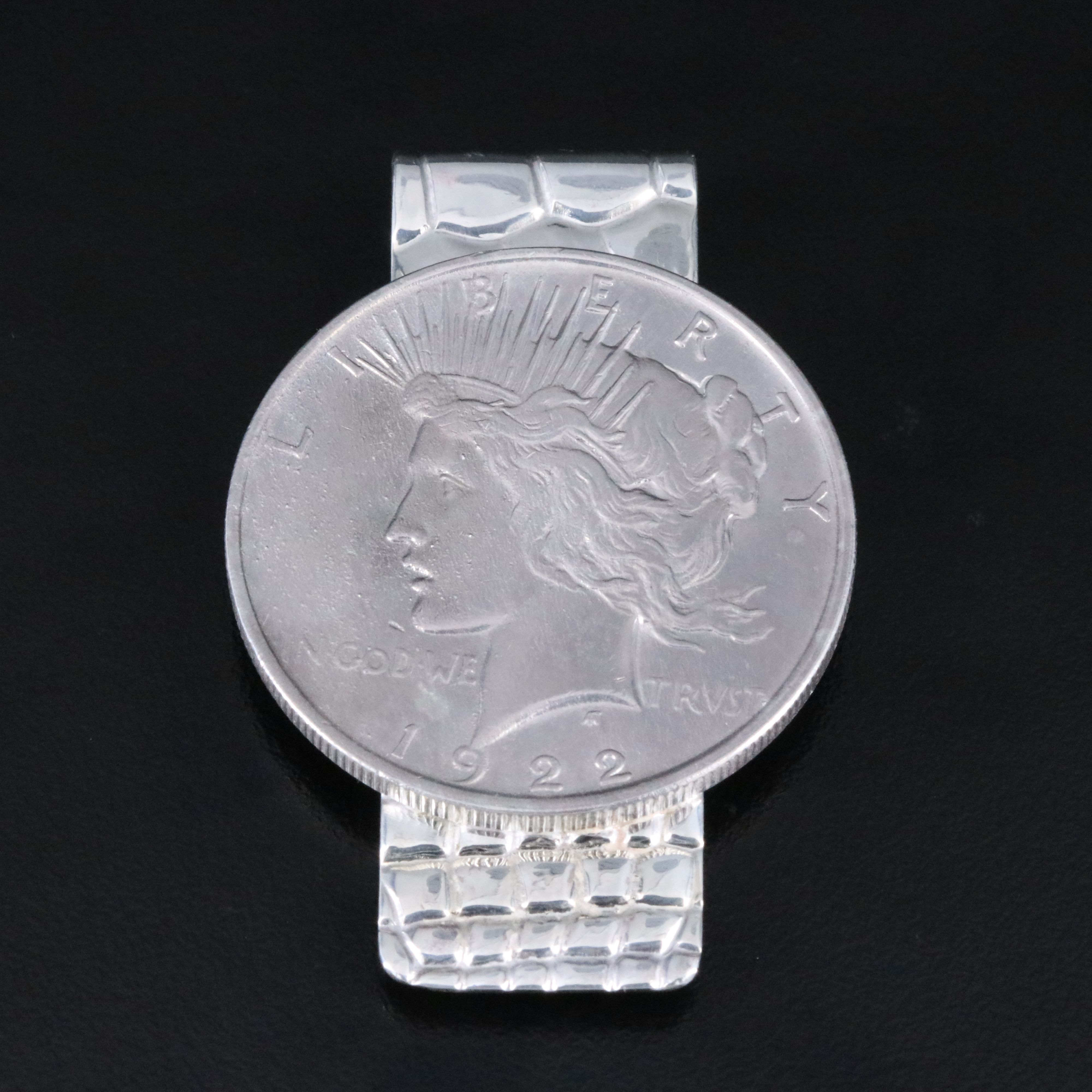 Tiffany & Co. Sterling Alligator Money Clip with 1922 Peace Silver Dollar