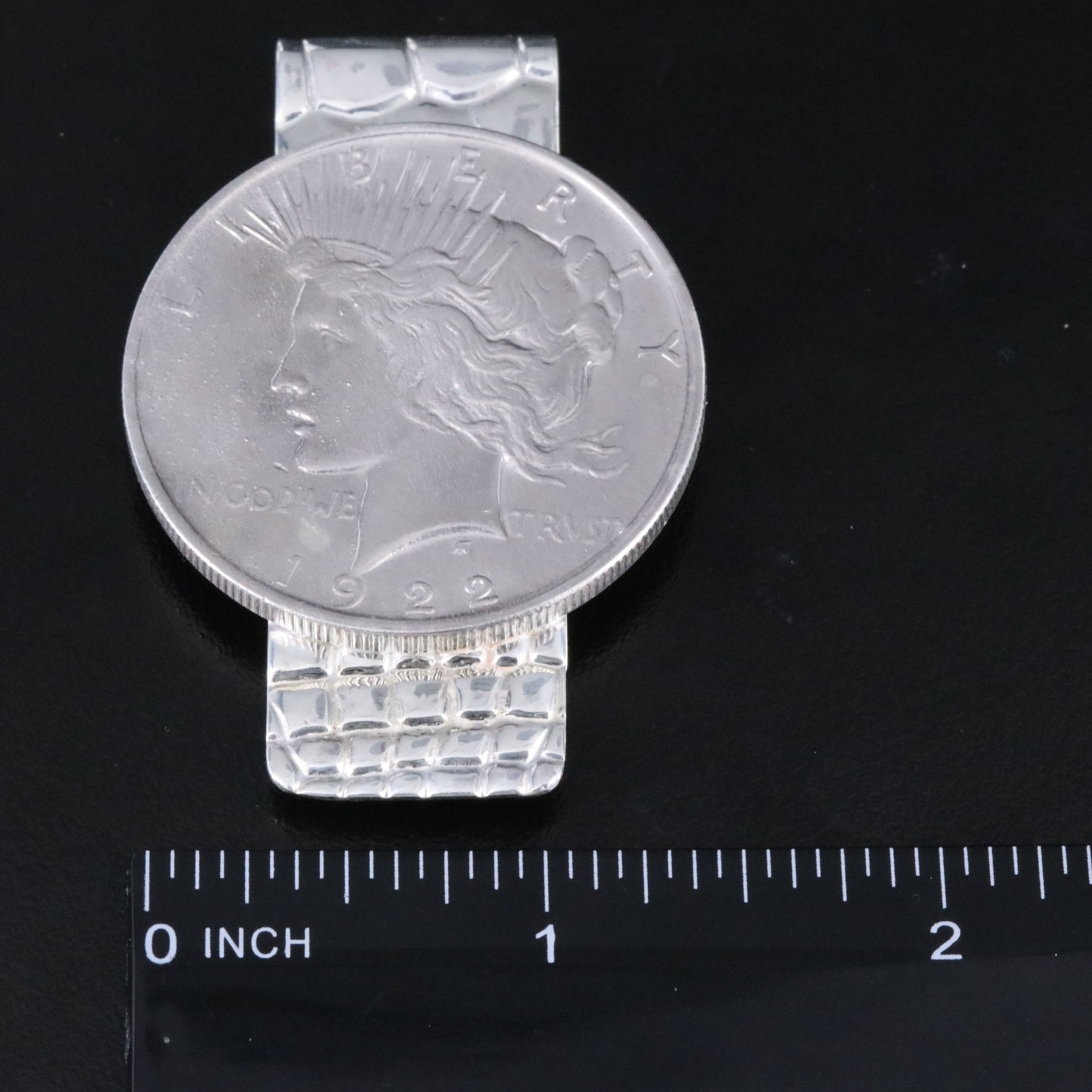 Tiffany & Co. Sterling Alligator Money Clip with 1922 Peace Silver Dollar