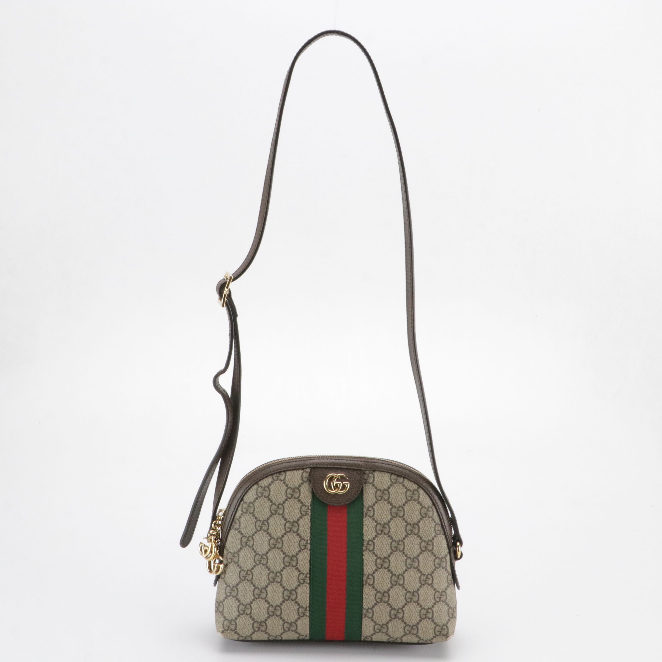 Gucci Small Domed Ophidia Shoulder Bag in Web Stripe GG Supreme Canvas & Leather