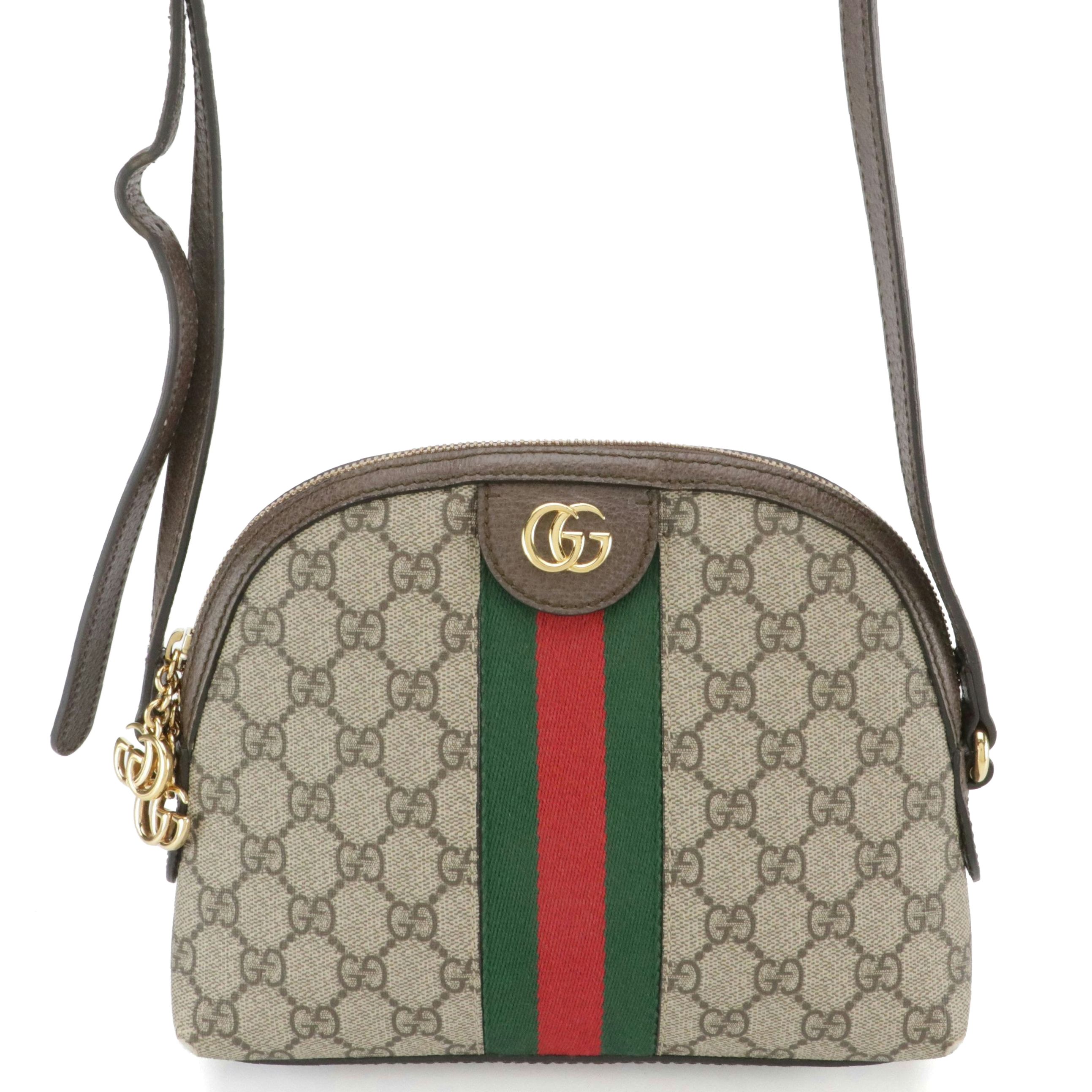 Gucci Small Domed Ophidia Shoulder Bag in Web Stripe GG Supreme Canvas & Leather