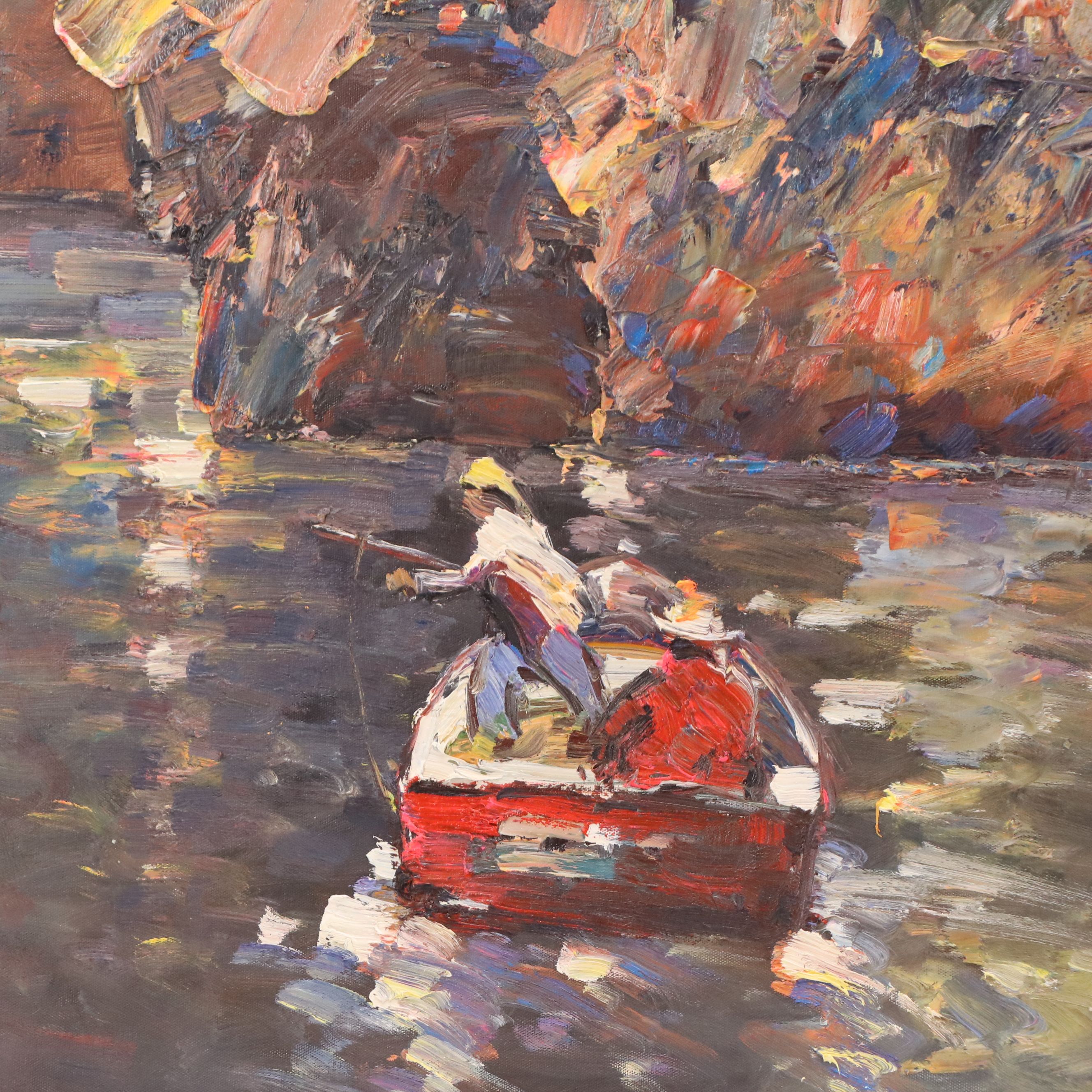 Harbor Scene Oil Painting, Late 20th or 21st Century