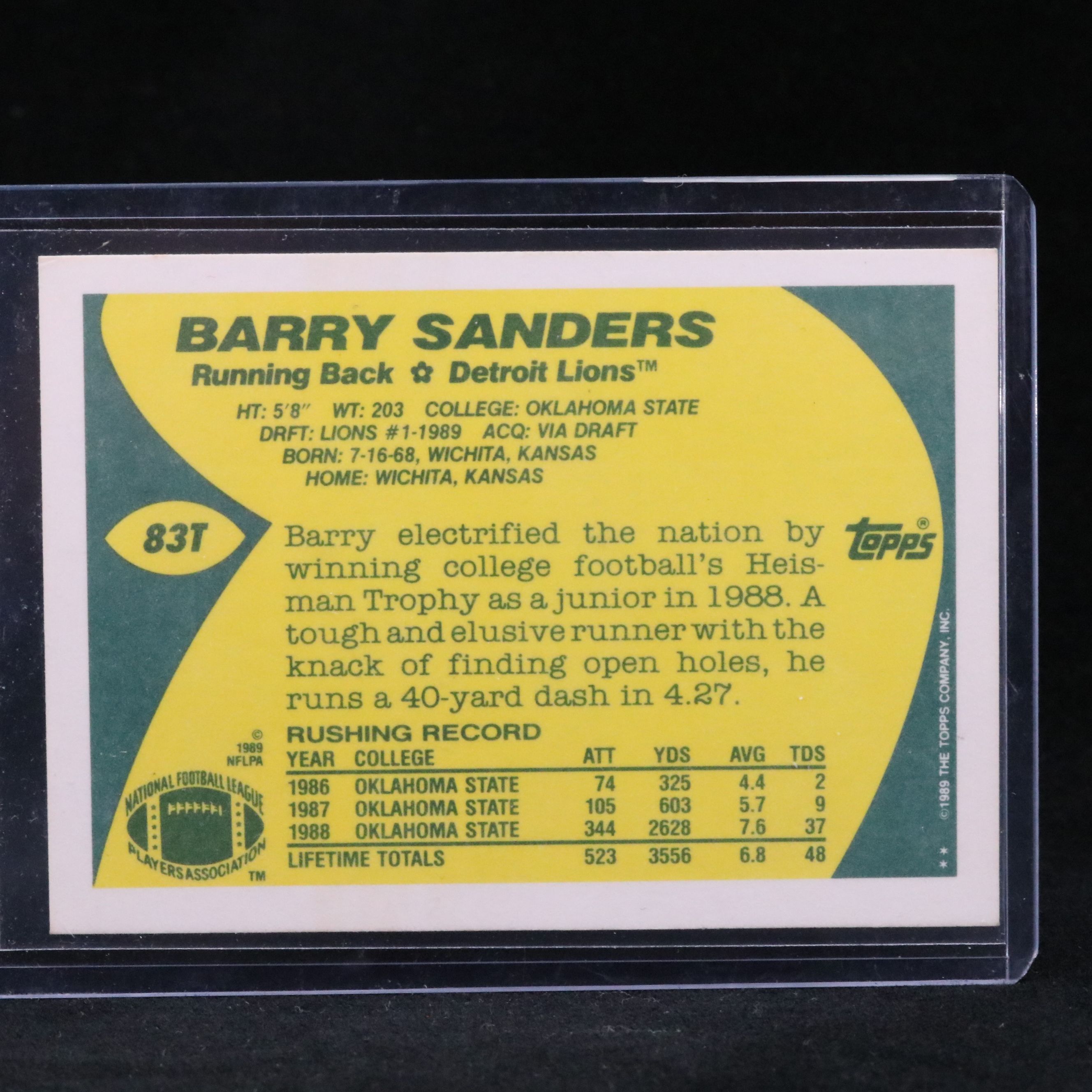 1989 Topps Traded Barry Sanders Detroit Lions Rookie Football Card