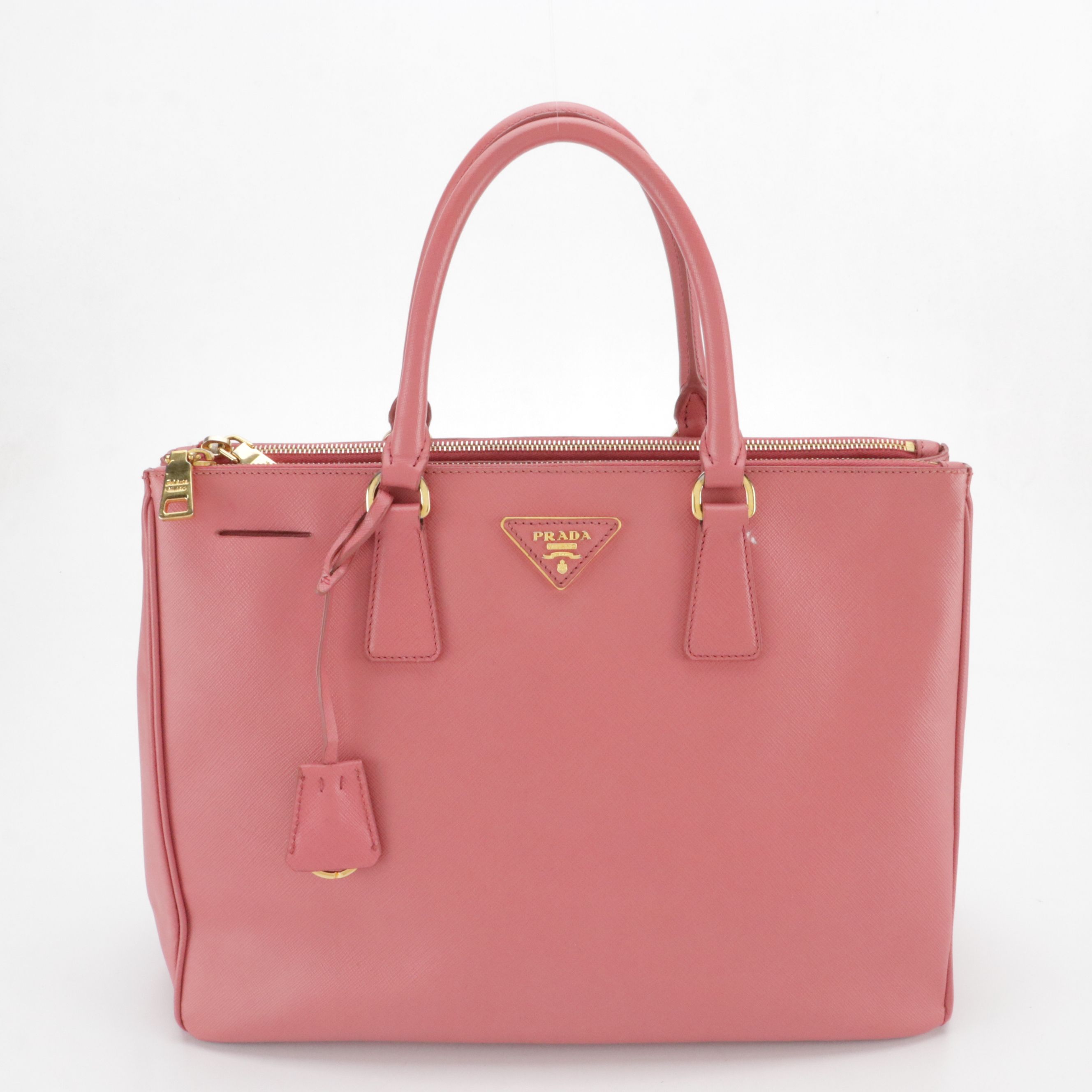 Prada Large Galleria Double Zip Top Handle Tote Bag in Pink Saffiano Leather
