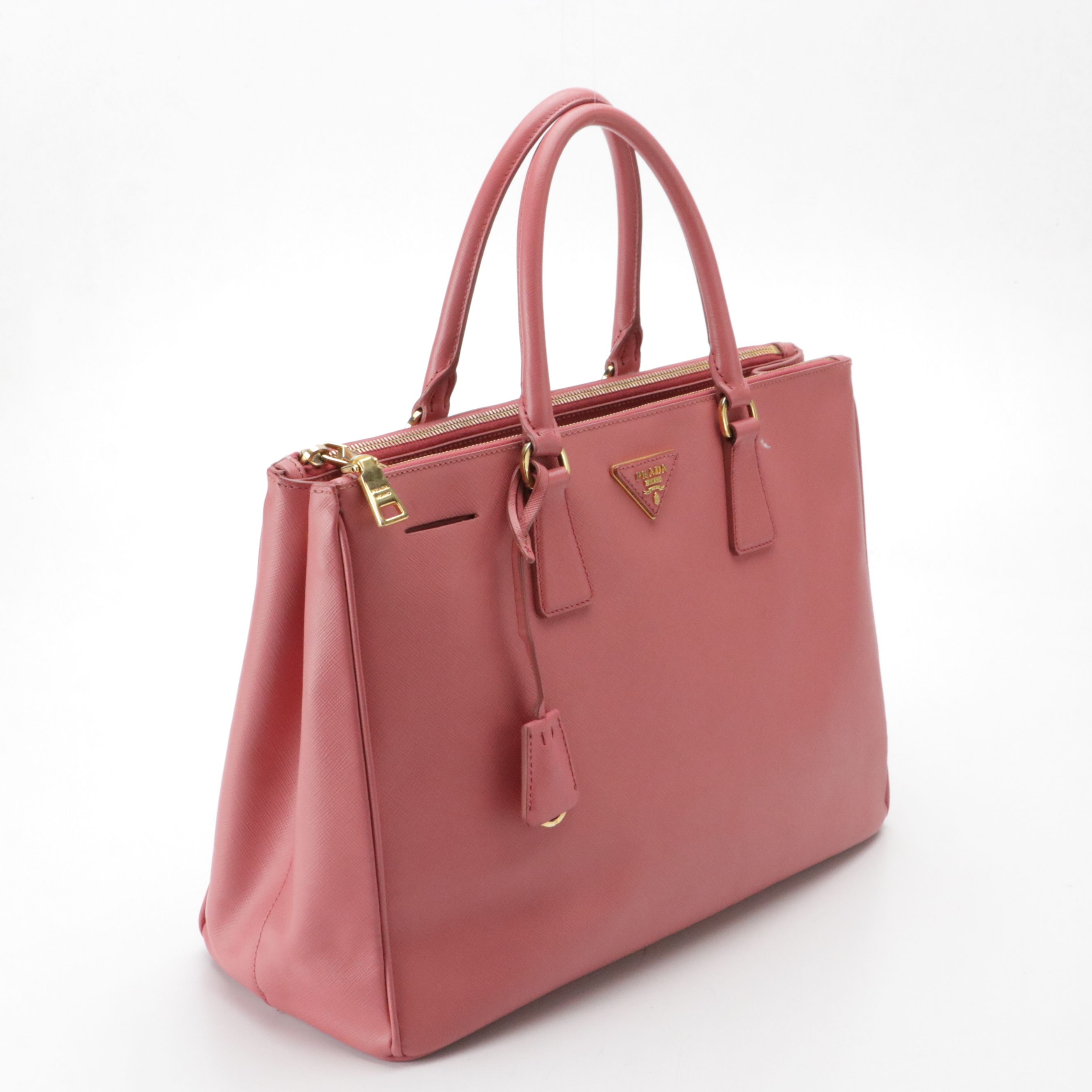 Prada Large Galleria Double Zip Top Handle Tote Bag in Pink Saffiano Leather