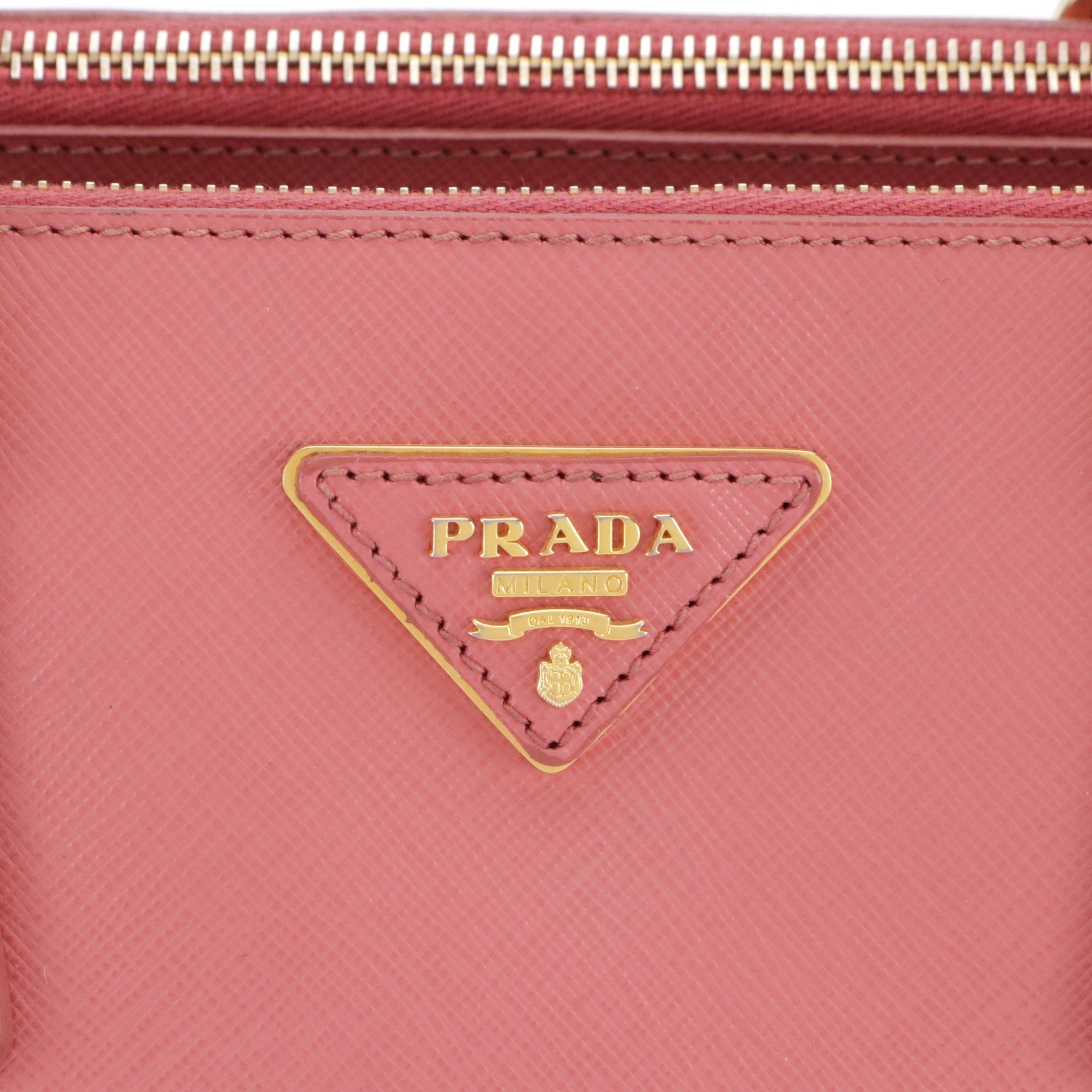 Prada Large Galleria Double Zip Top Handle Tote Bag in Pink Saffiano Leather