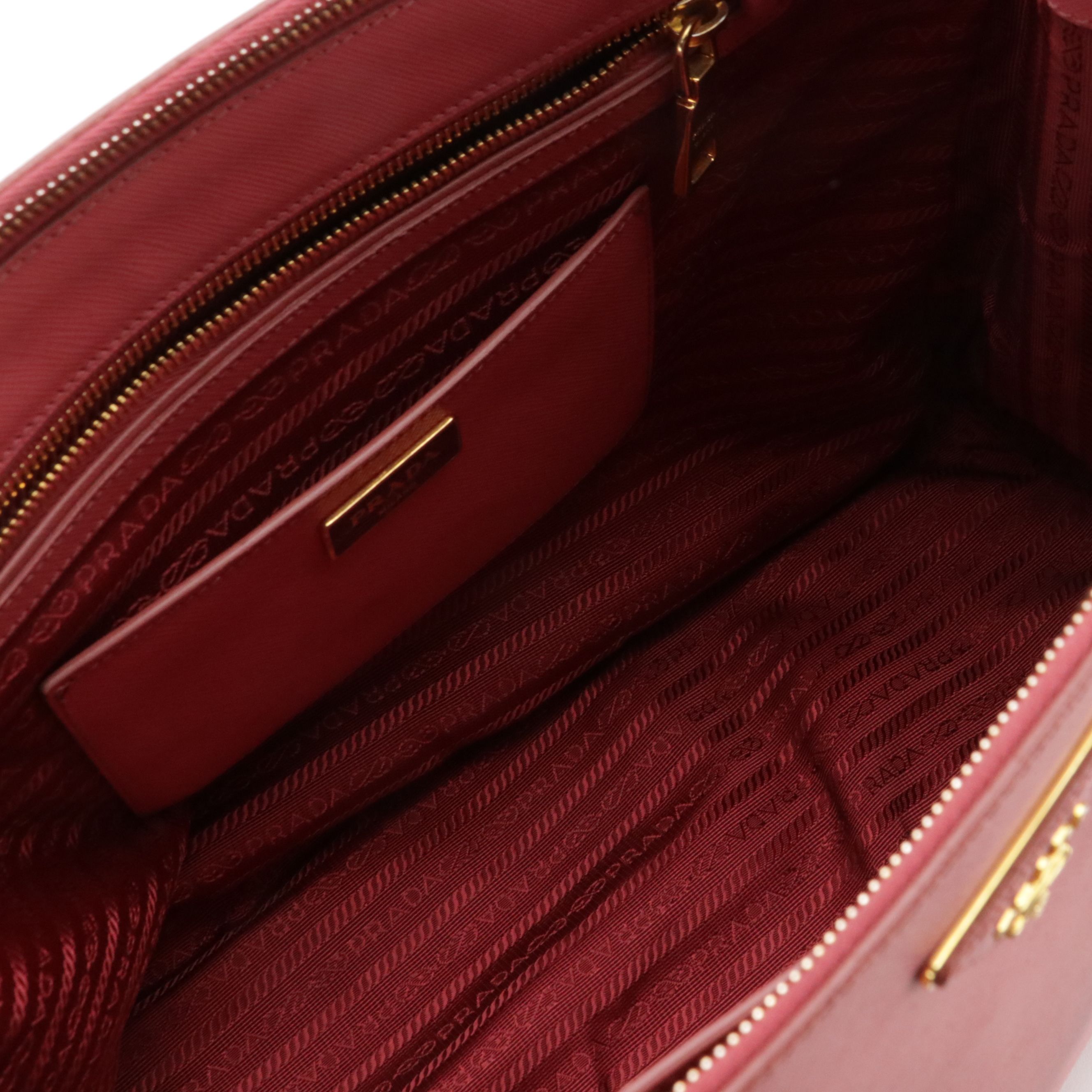 Prada Large Galleria Double Zip Top Handle Tote Bag in Pink Saffiano Leather