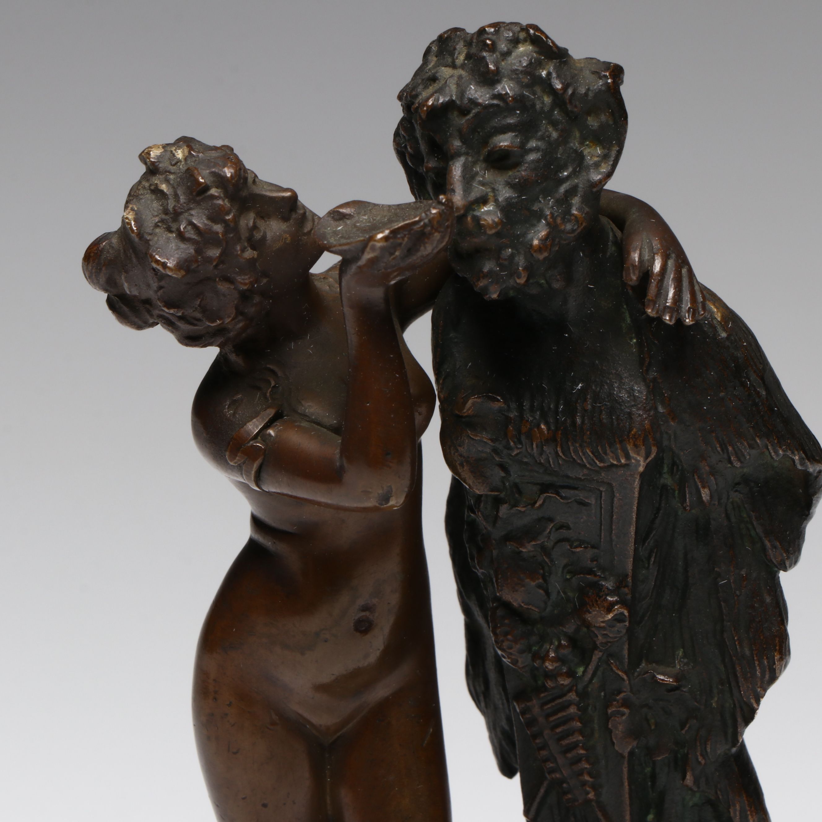 Antique Grand Tour Bronze of Young Nymph Offering Libation to Term of Pan