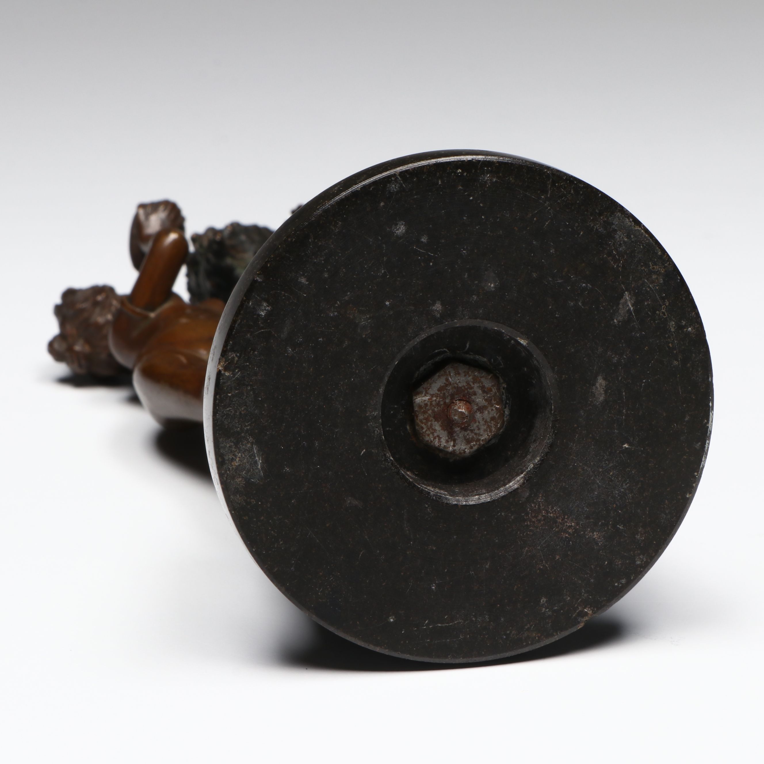 Antique Grand Tour Bronze of Young Nymph Offering Libation to Term of Pan