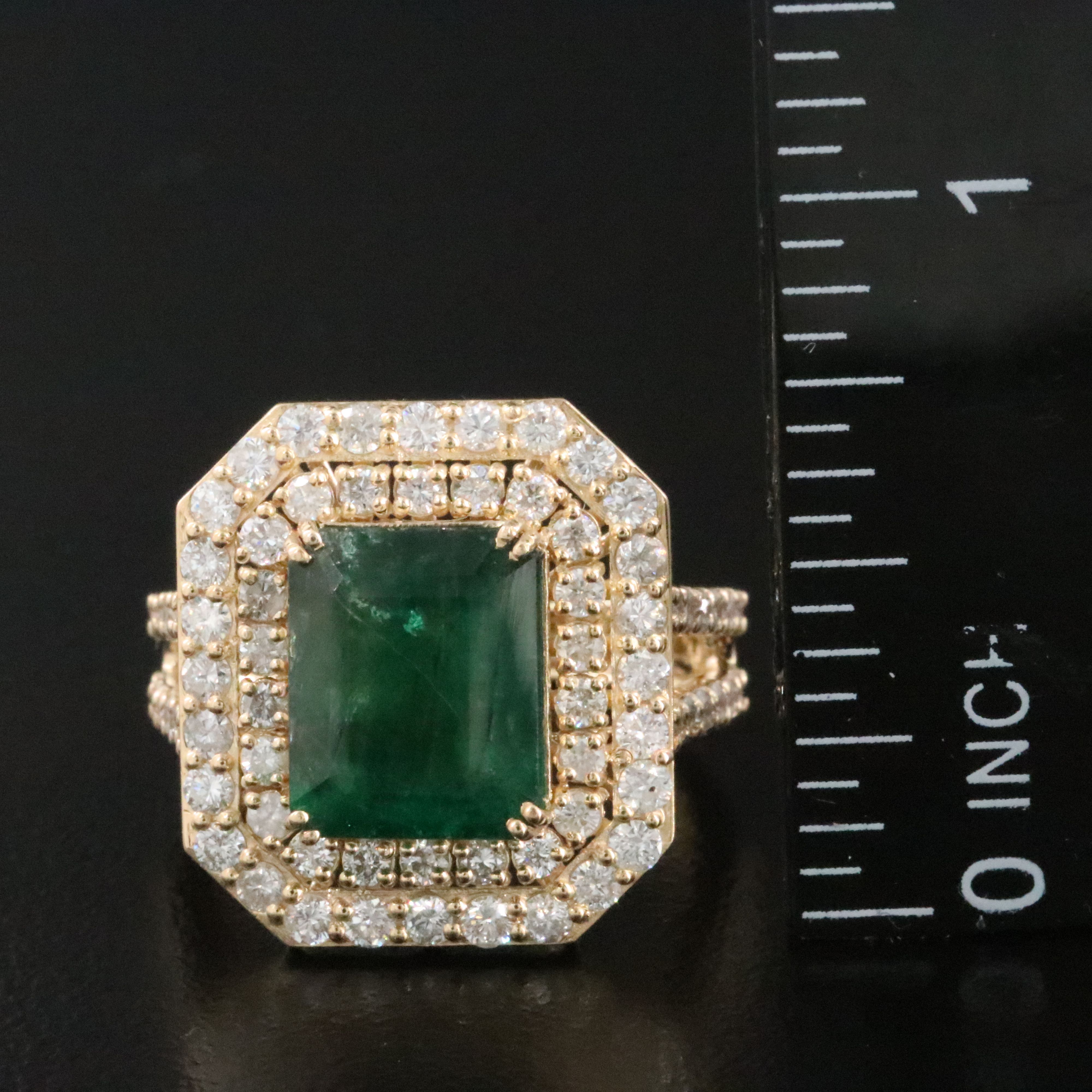 14K 4.60 CT Emerald and 1.39 CTW Diamond Ring