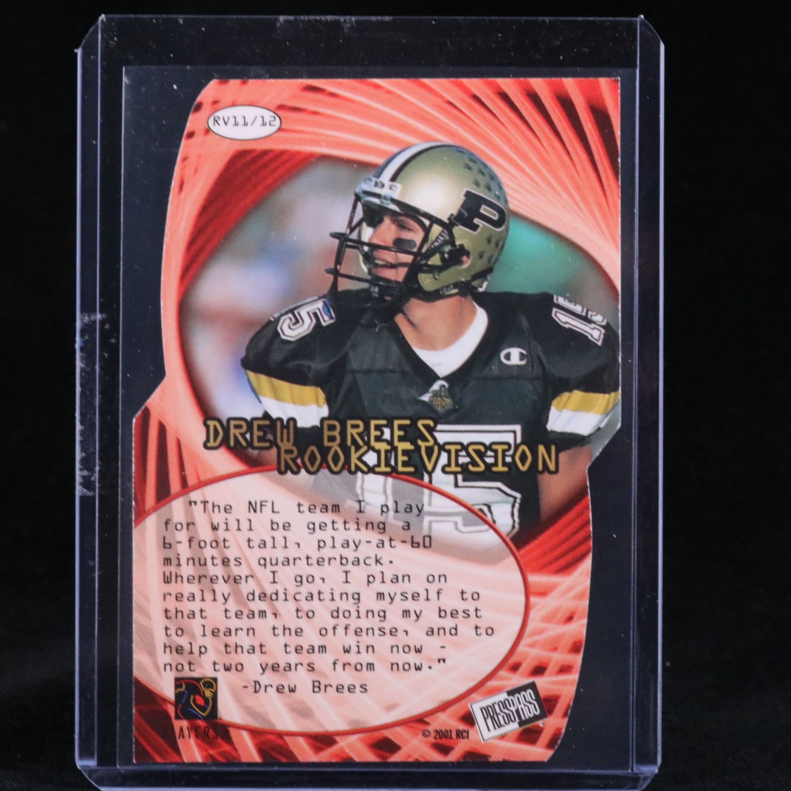 2001 Press Pass SE Drew Brees Rookie Vision Die-Cut Football Card