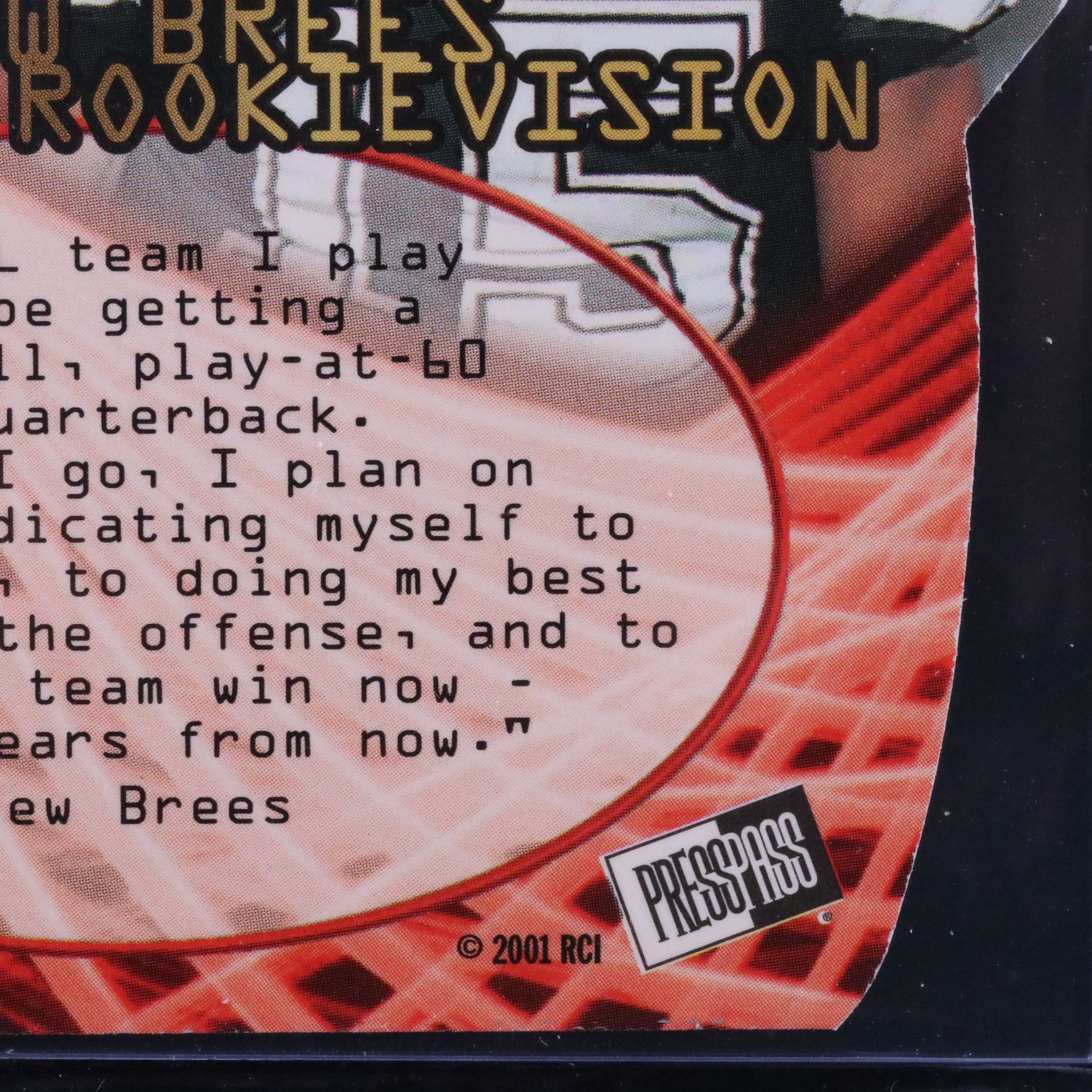 2001 Press Pass SE Drew Brees Rookie Vision Die-Cut Football Card