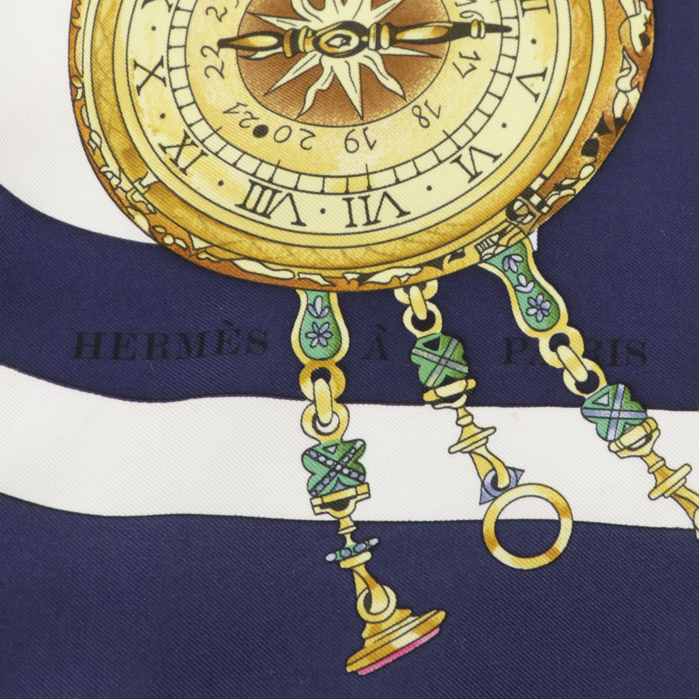 Hermès "La Ronde des Heures" Scarf 90 in Silk Twill