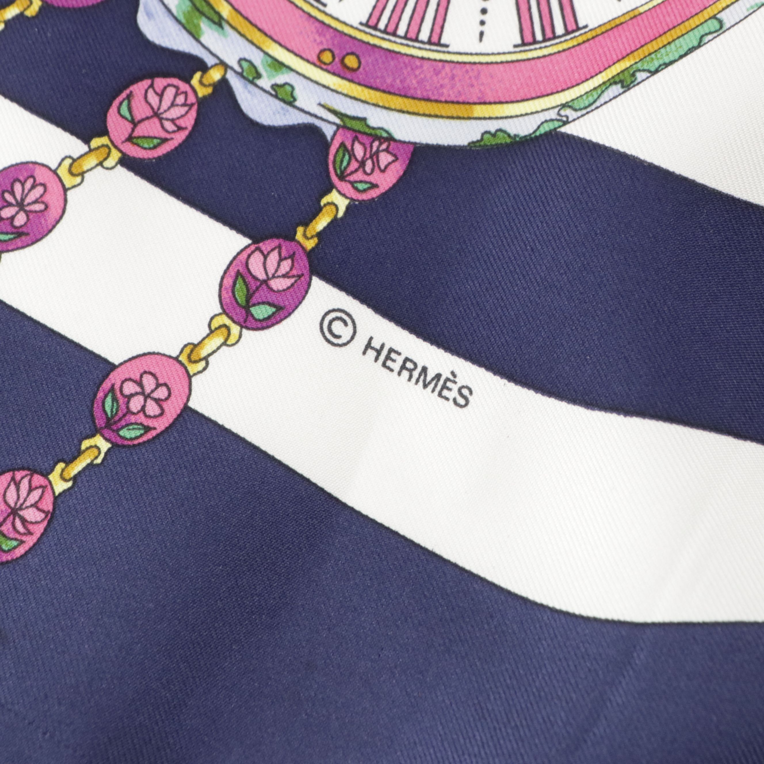 Hermès "La Ronde des Heures" Scarf 90 in Silk Twill