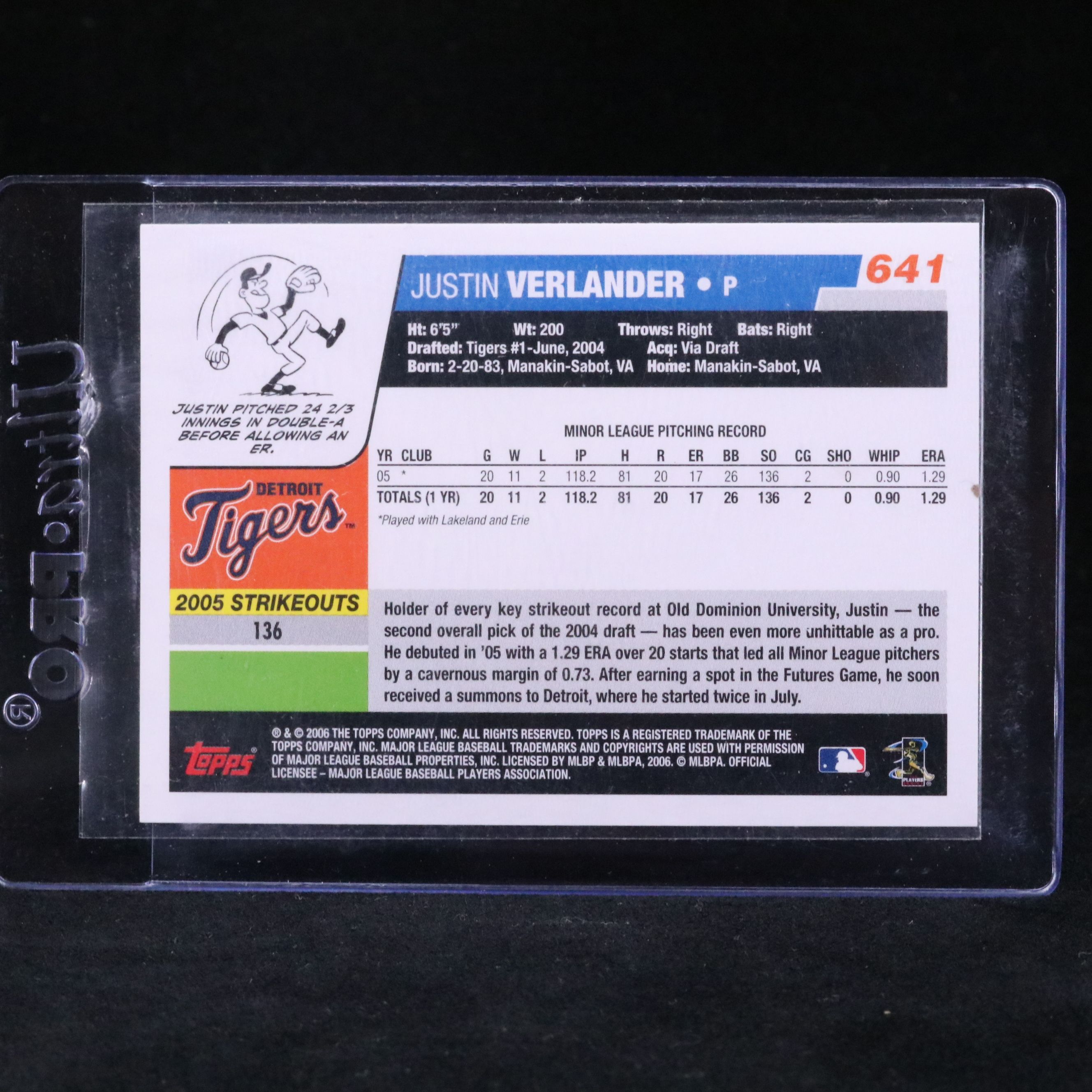 2006 Topps Justin Verlander Detroit Tigers Rookie Baseball Card
