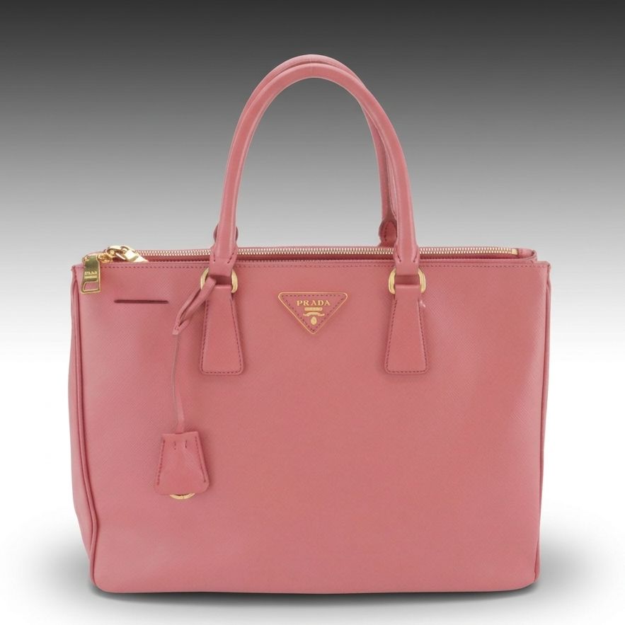 Prada Large Galleria Double Zip Top Handle Tote Bag in Pink Saffiano Leather