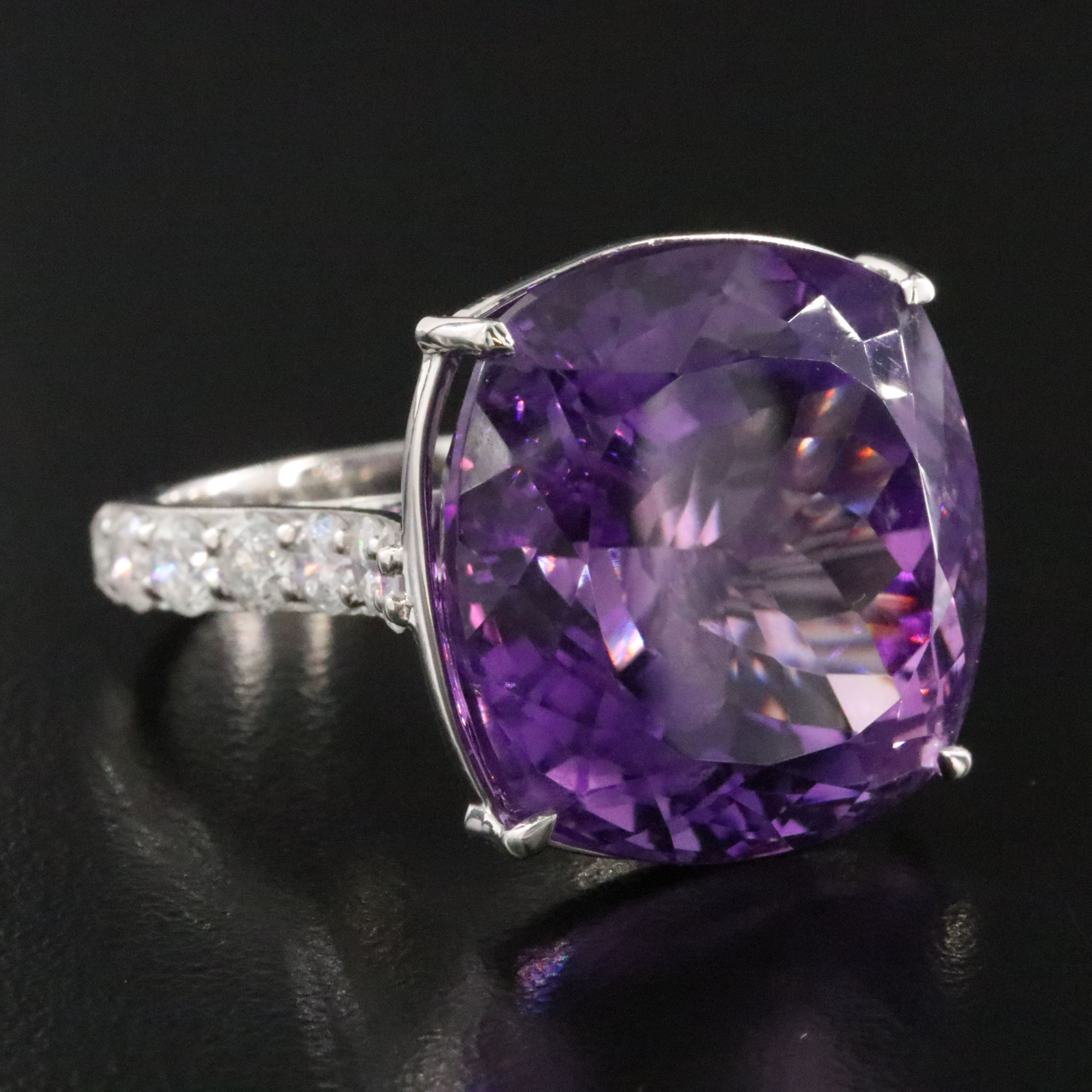 Platinum 28.12 CT Amethyst and 2.02 CTW Diamond Ring