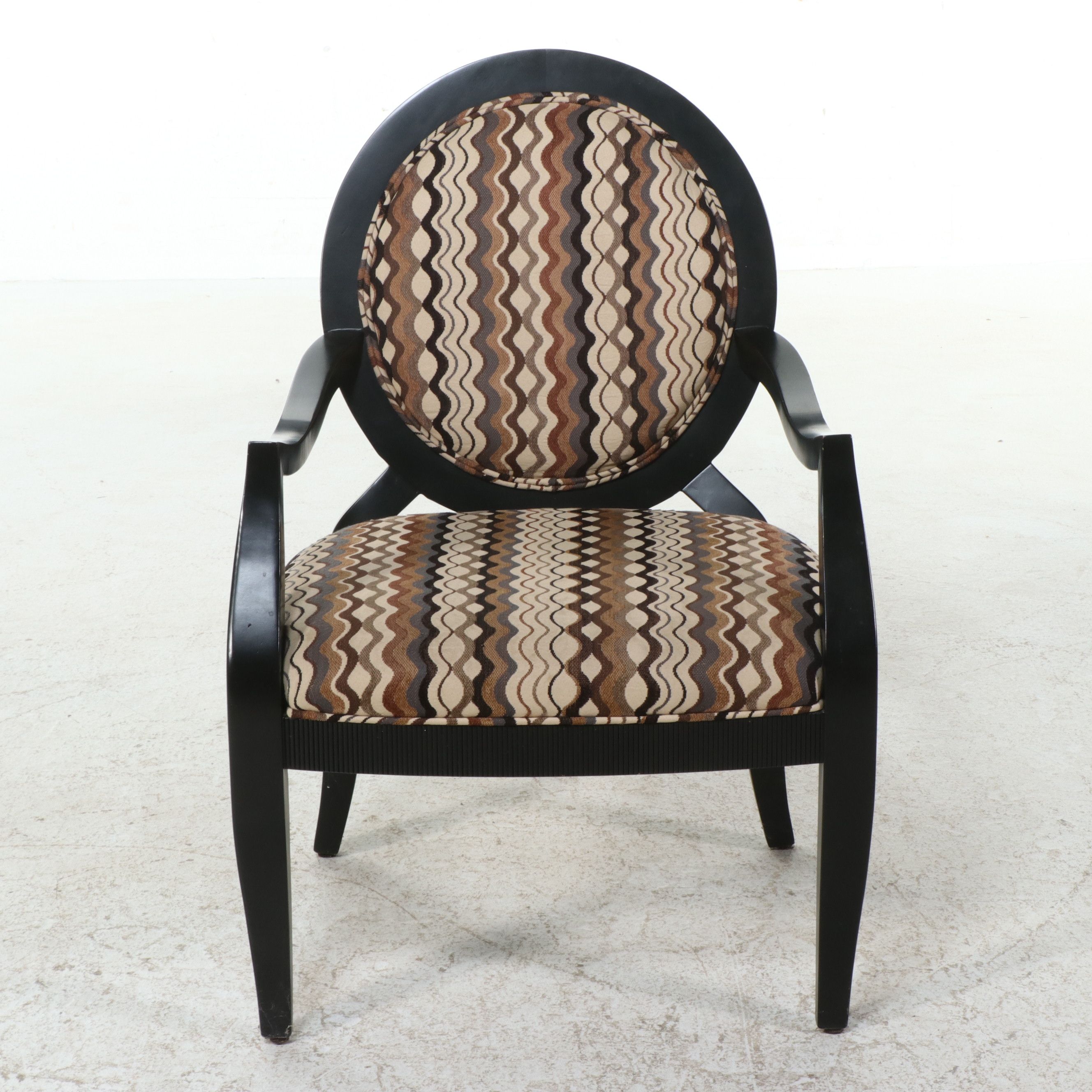 Contemporary Ebonized Oval-Back Zigzag Upholstered Armchair, 21st Century