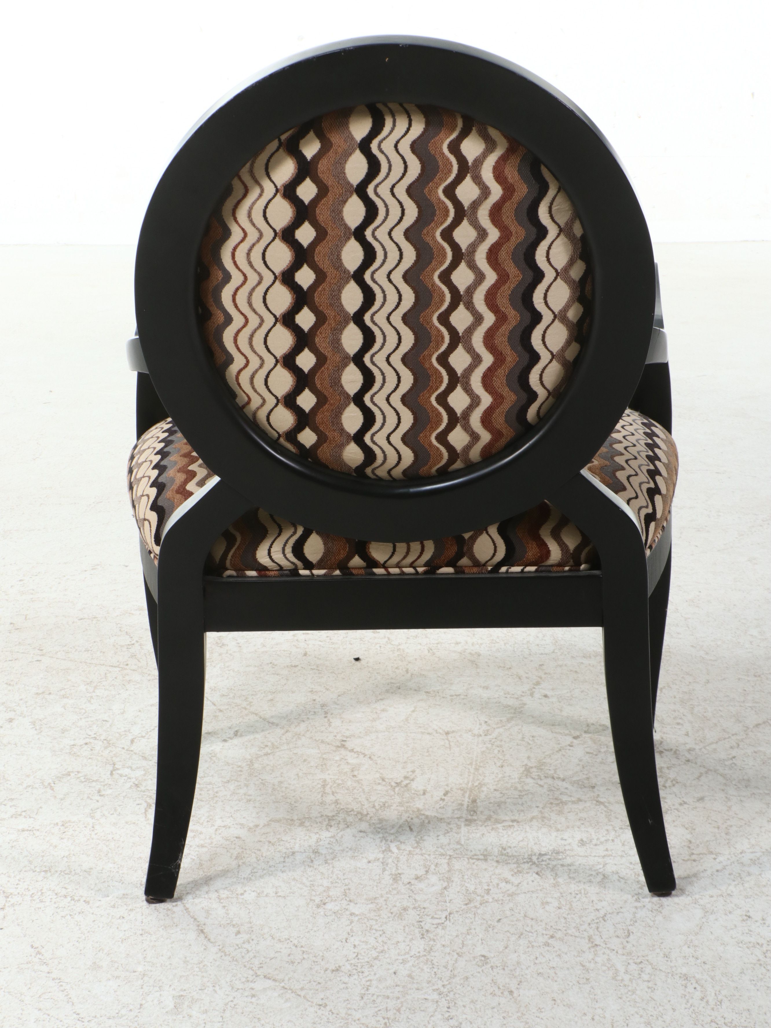 Contemporary Ebonized Oval-Back Zigzag Upholstered Armchair, 21st Century